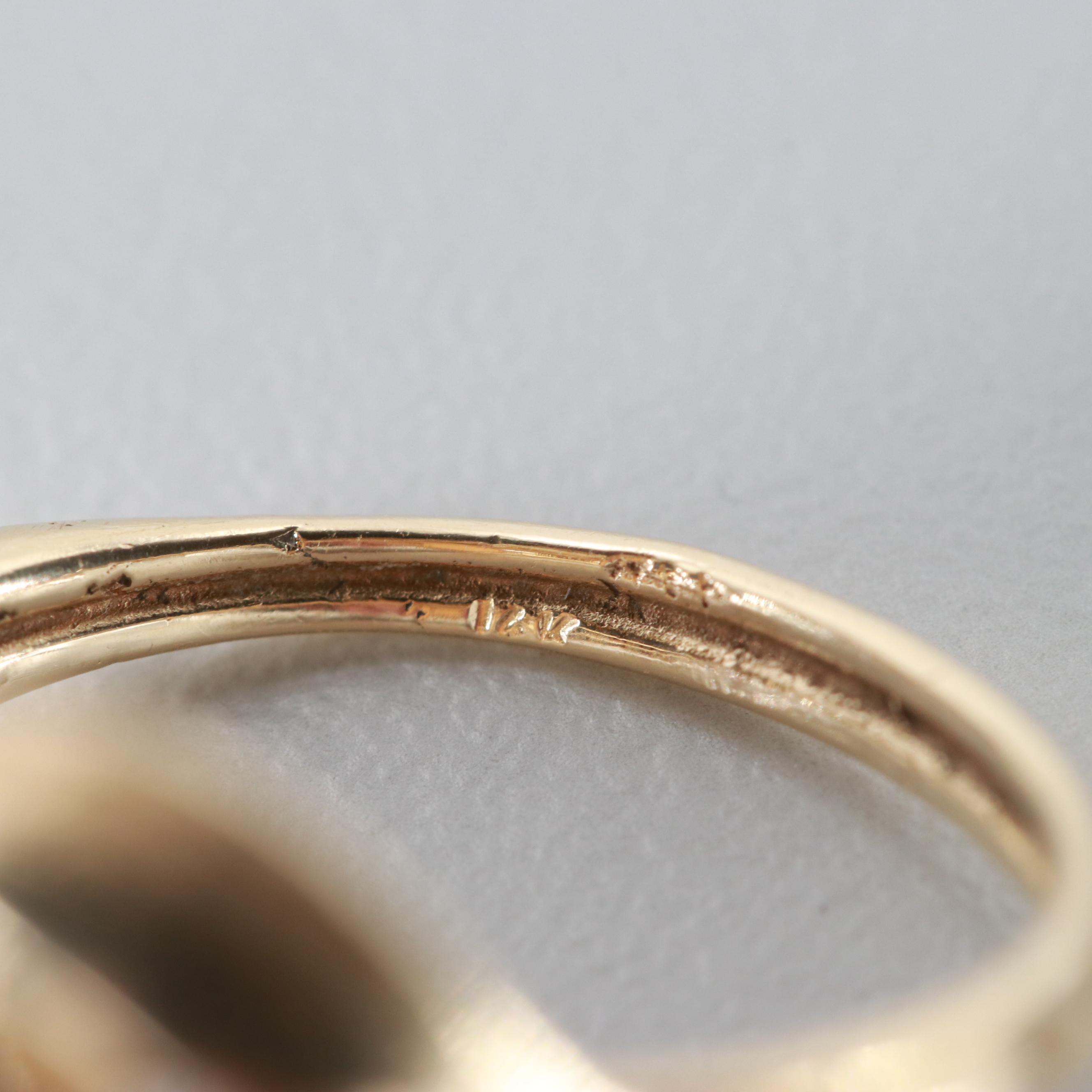 14K Yellow Gold Black Coral, Cultured Pearl and Angel Skin Coral Ring
