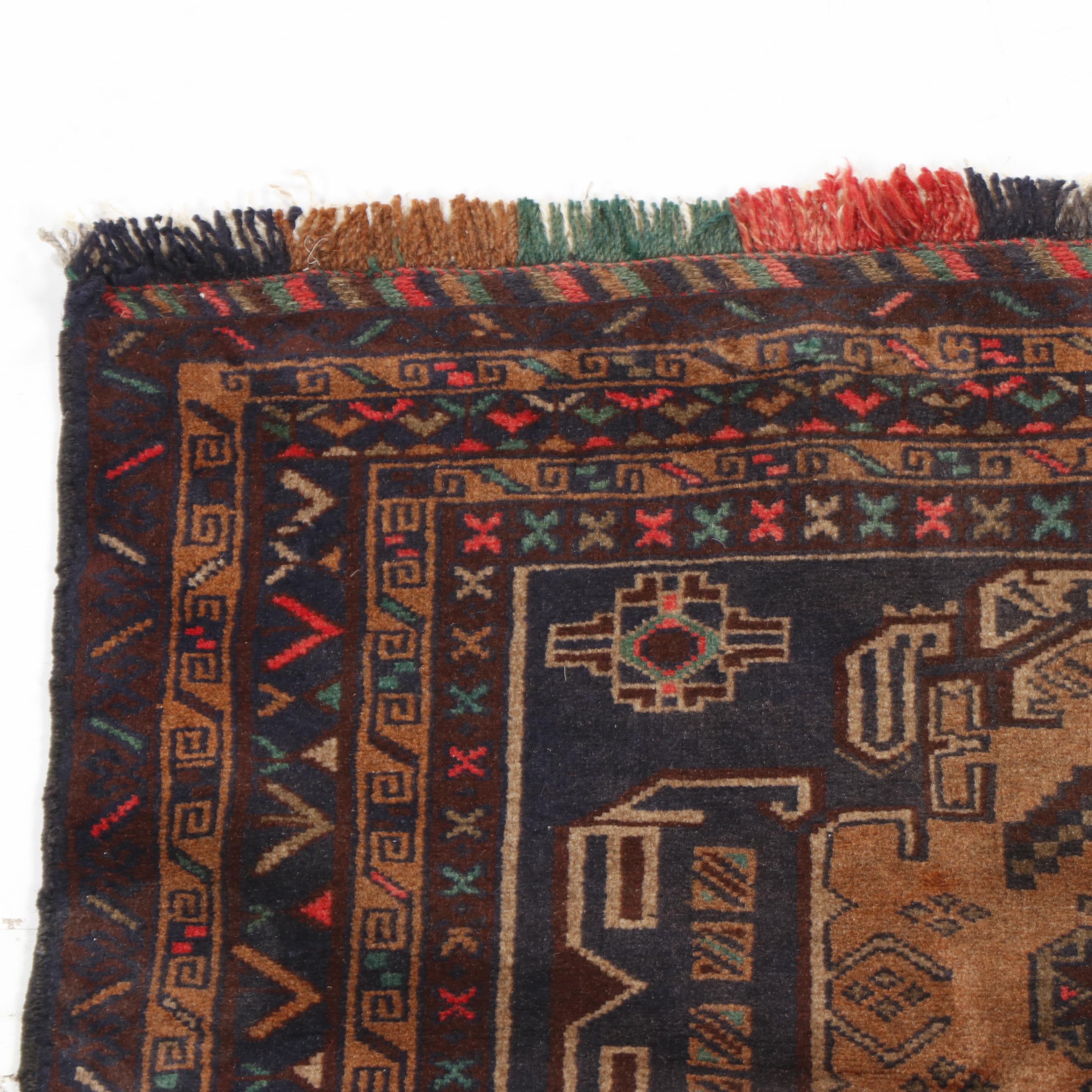 Hand-Knotted Afghan Baluch Wool Rug