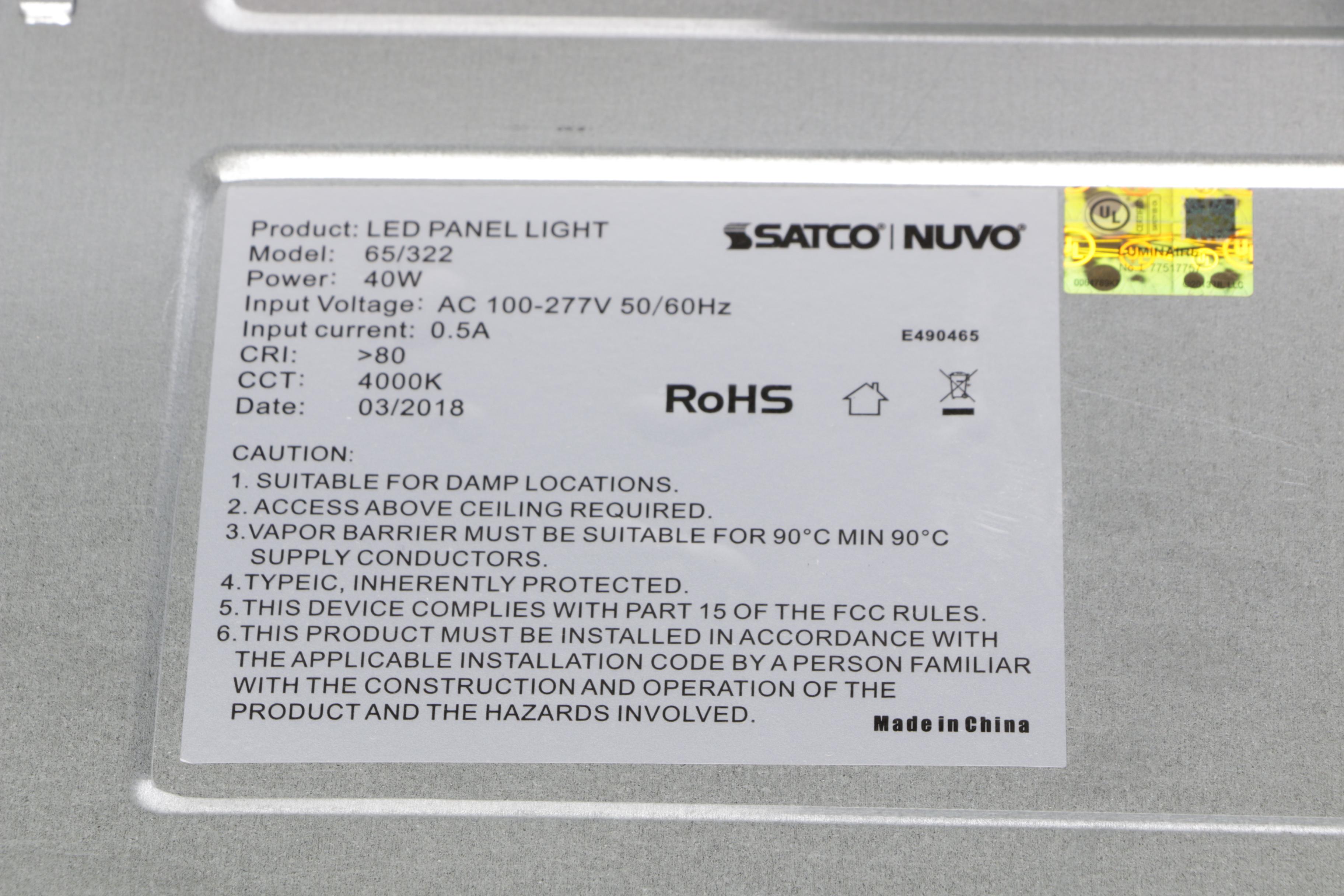 Satco Nuvo 2'x2' LED Flat Panel Lighting Fixtures 2-Pack