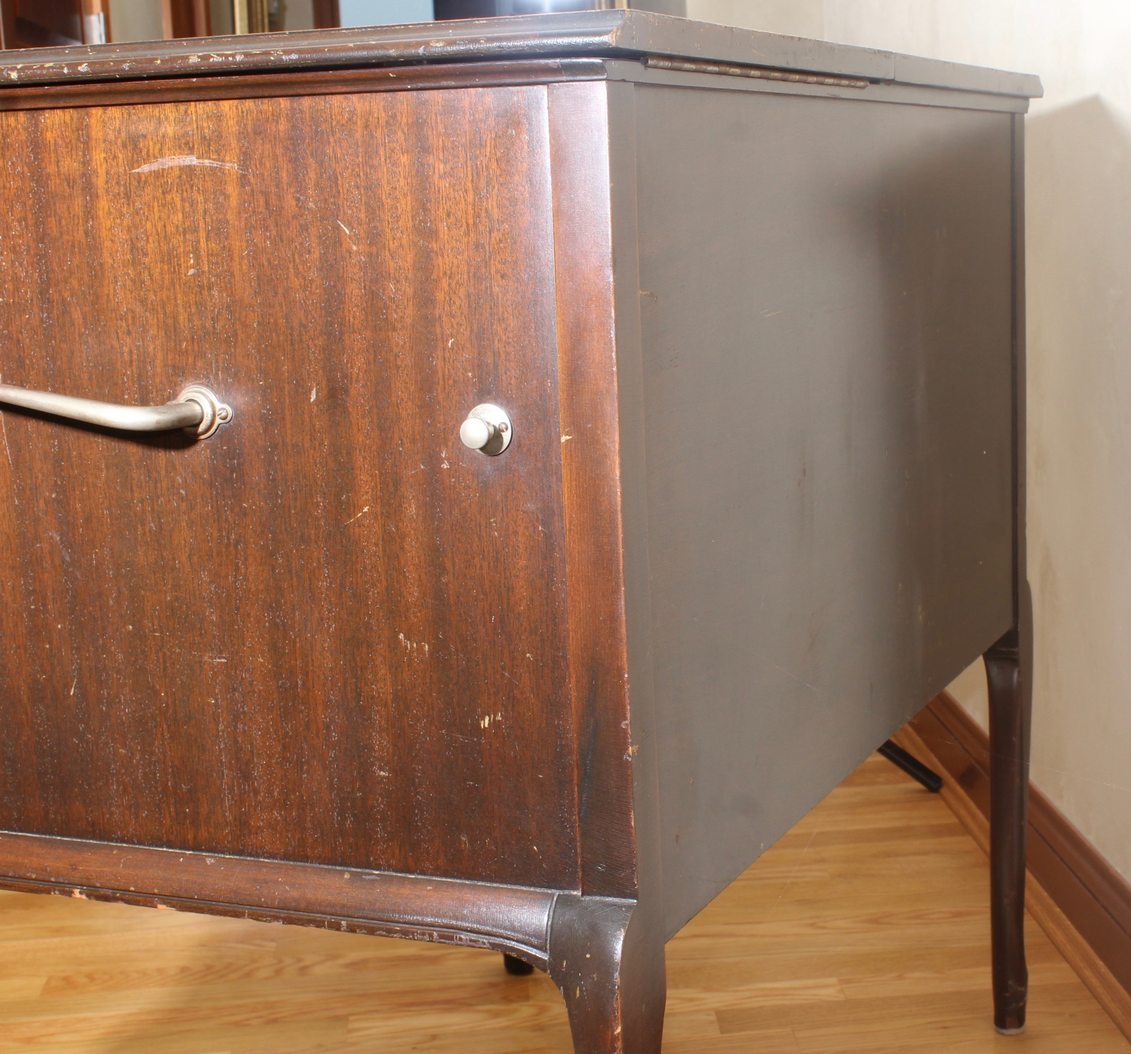 Antique Victrola Table and Record Selection