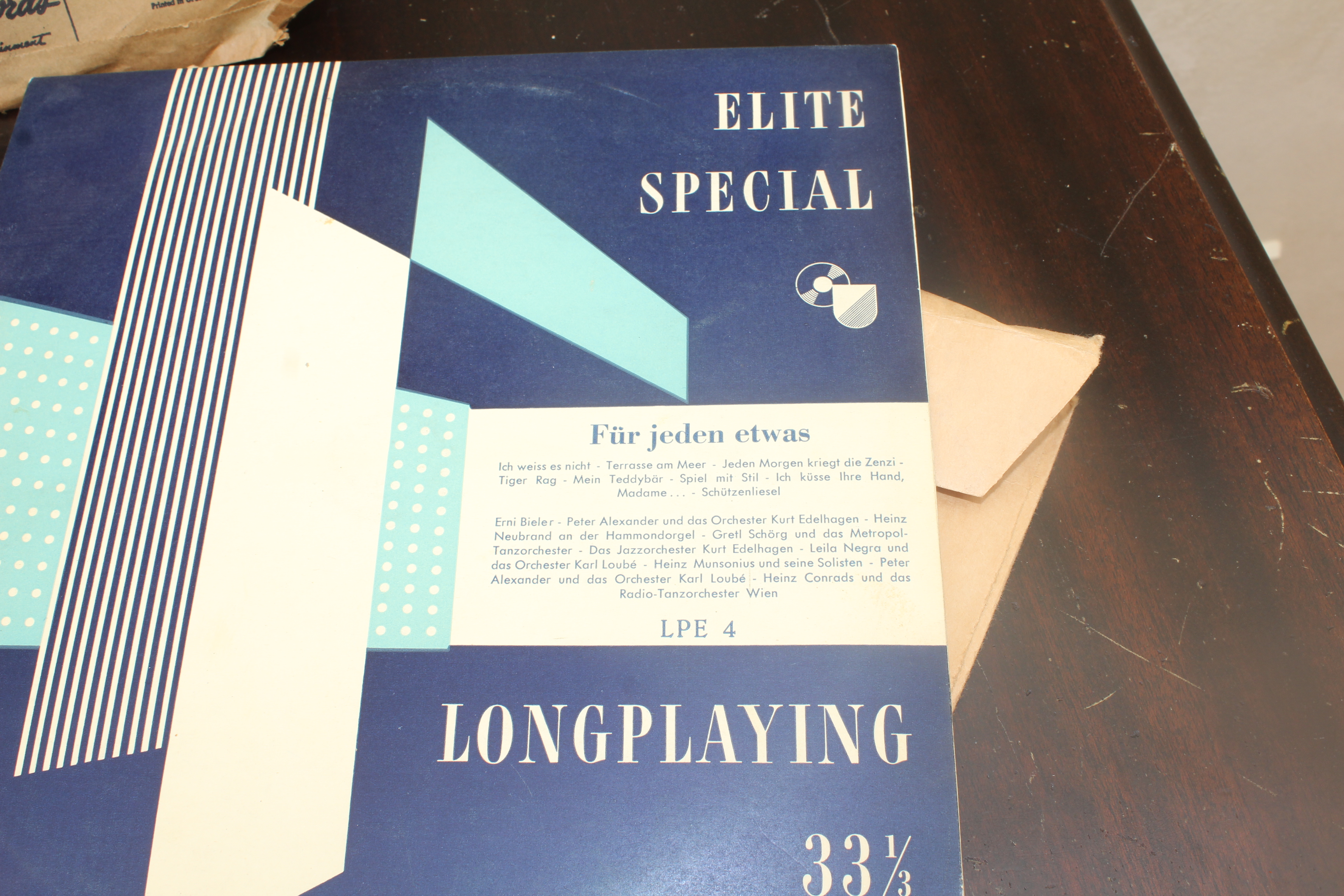 Antique Victrola Table and Record Selection