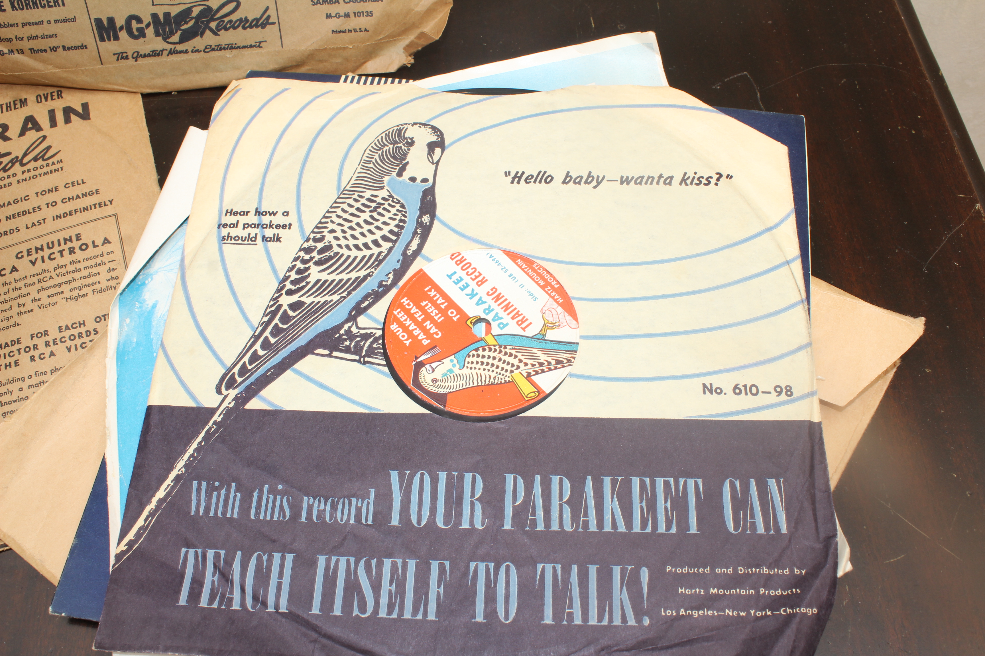 Antique Victrola Table and Record Selection