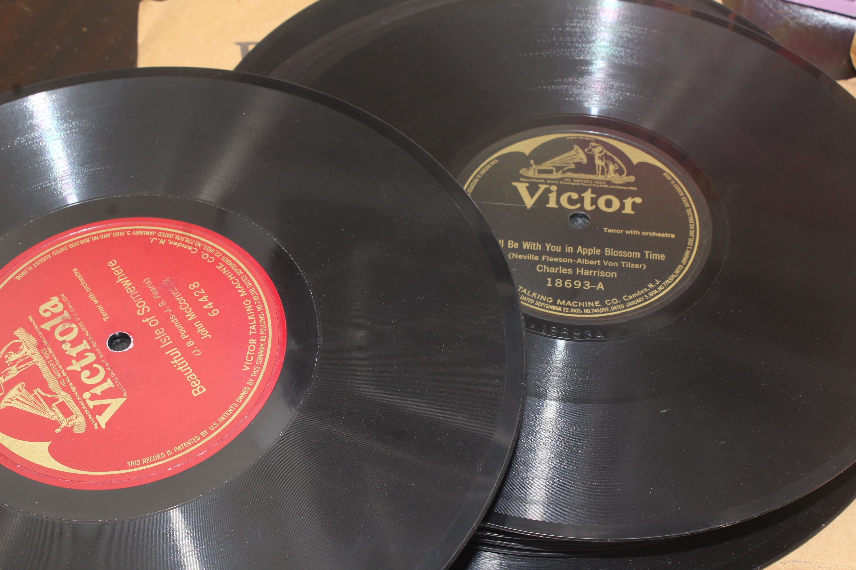 Antique Victrola Table and Record Selection