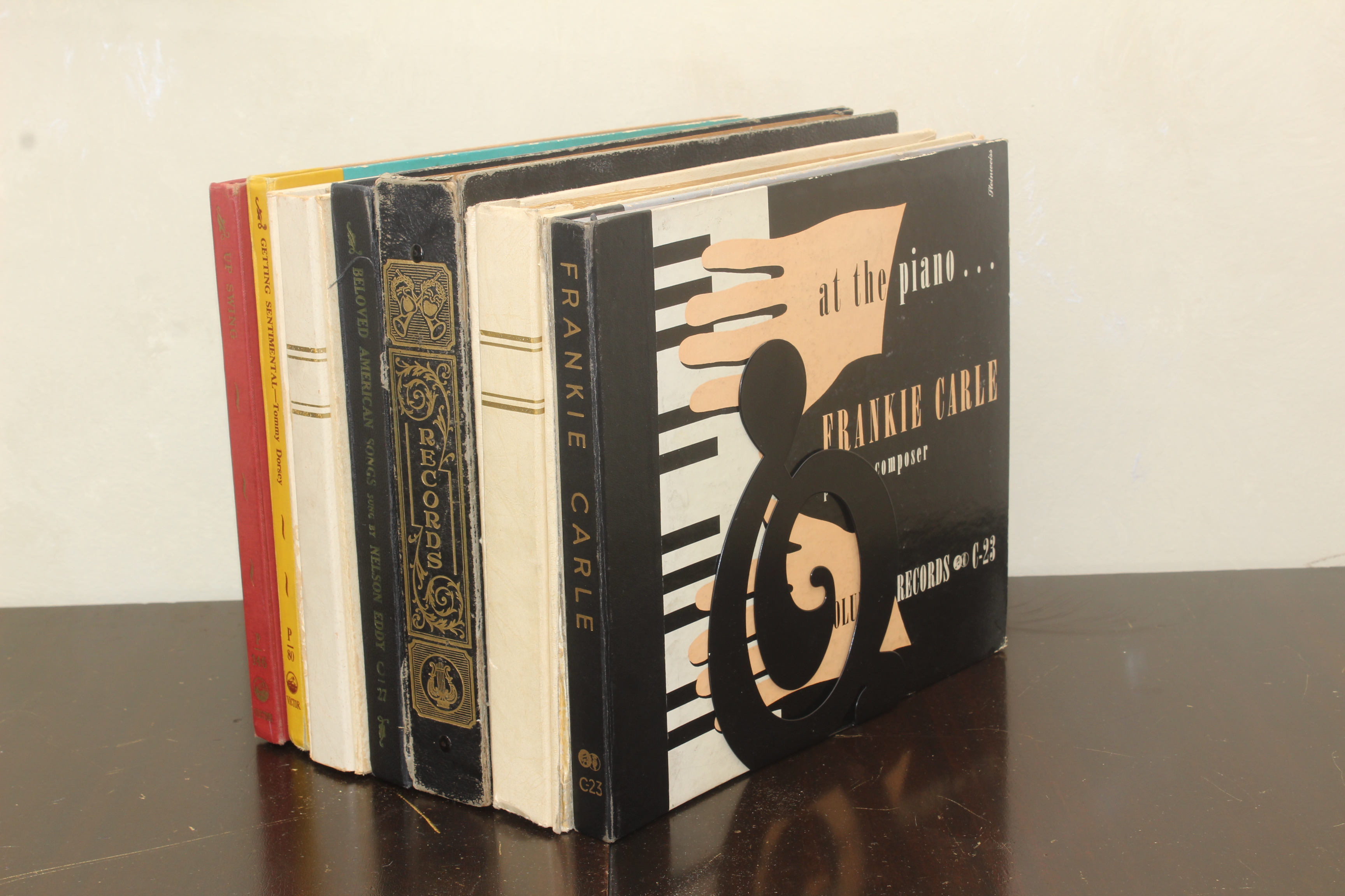 Antique Victrola Table and Record Selection