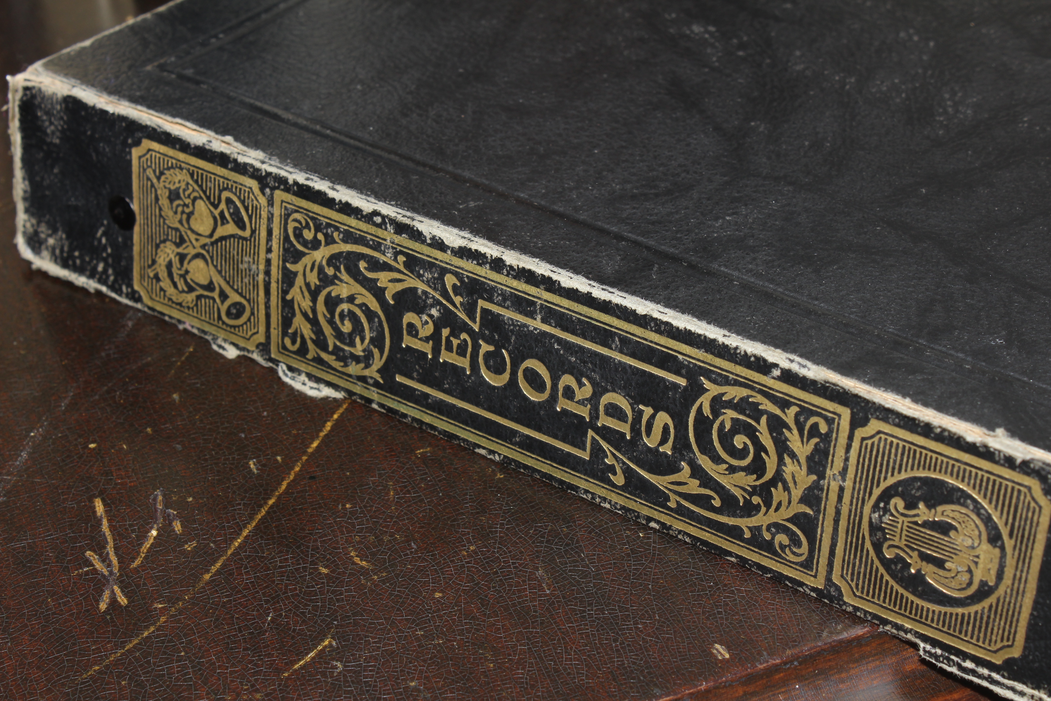 Antique Victrola Table and Record Selection