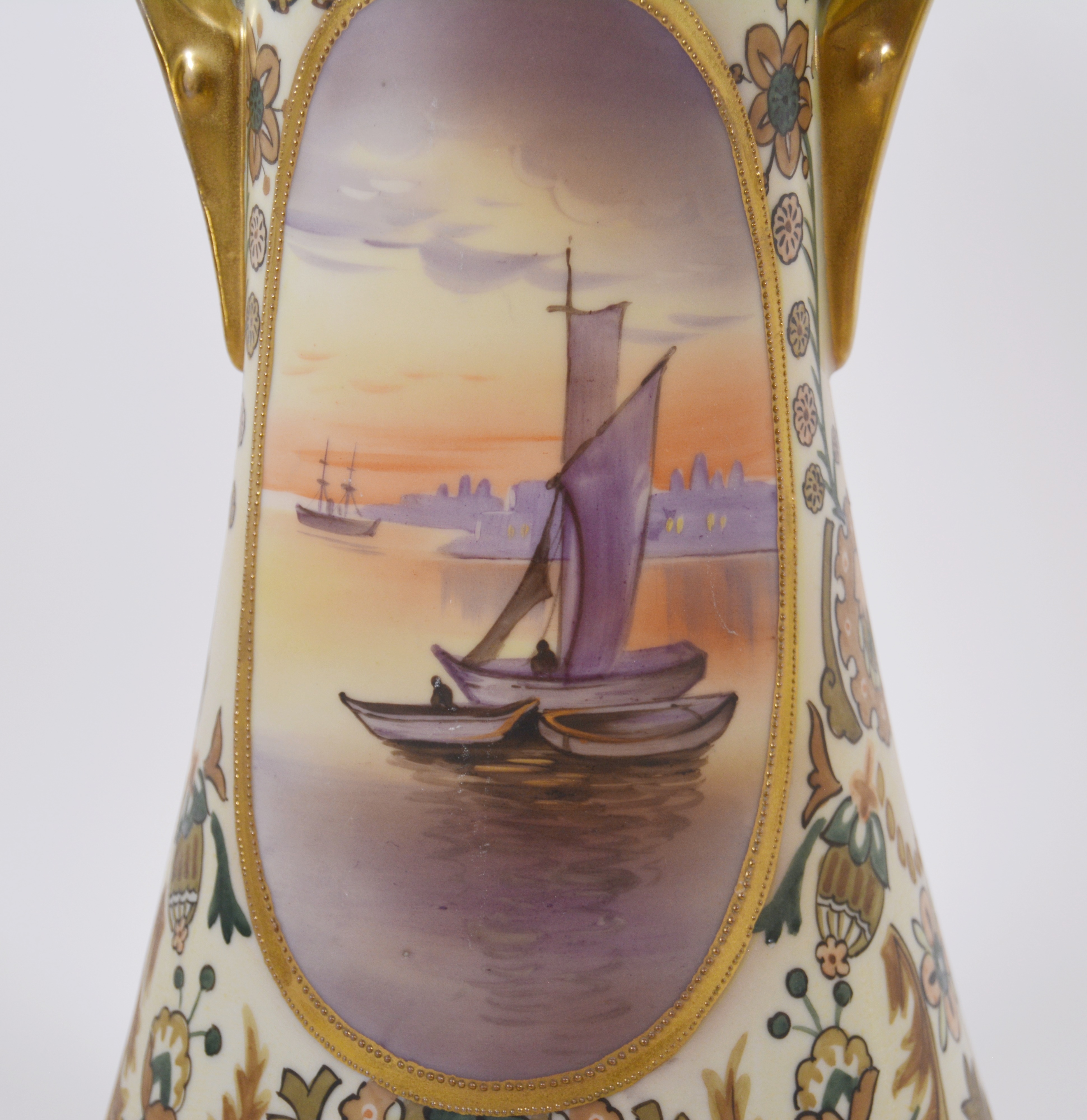 Morimura Brothers Hand-Painted Seascape Nippon Porcelain Vase, 1910s