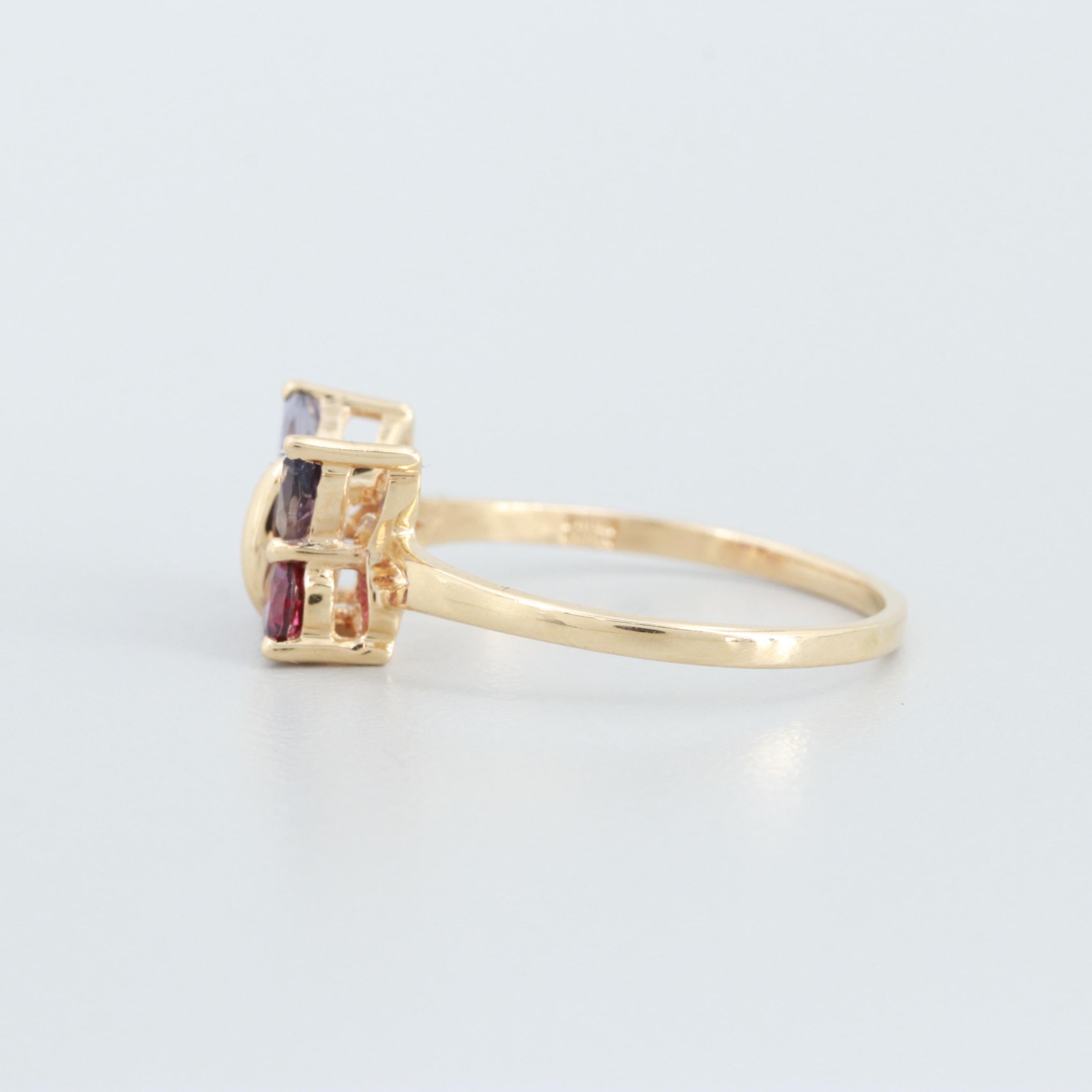 14K Yellow Gold Rhodolite Garnet and Iolite Butterfly Ring