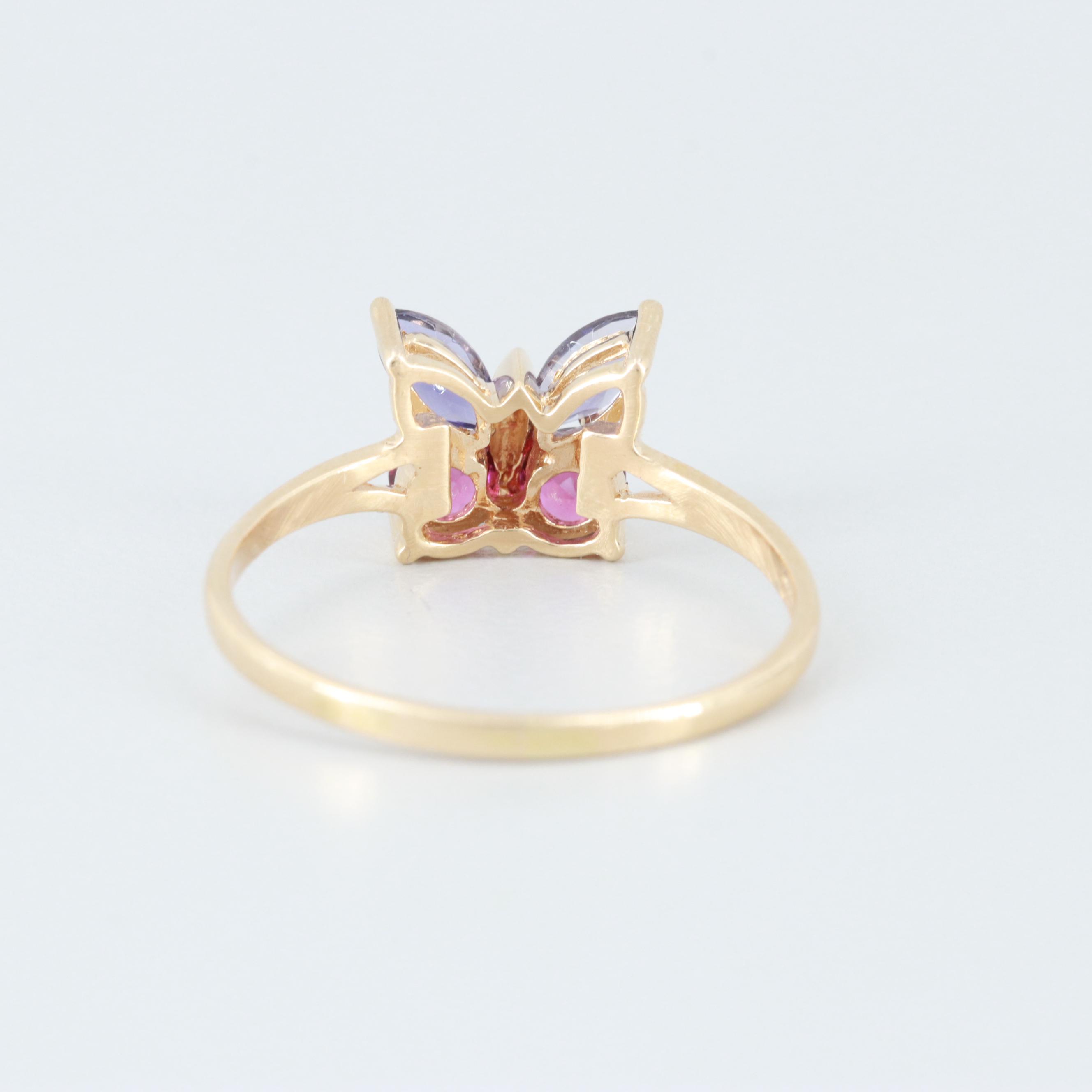 14K Yellow Gold Rhodolite Garnet and Iolite Butterfly Ring