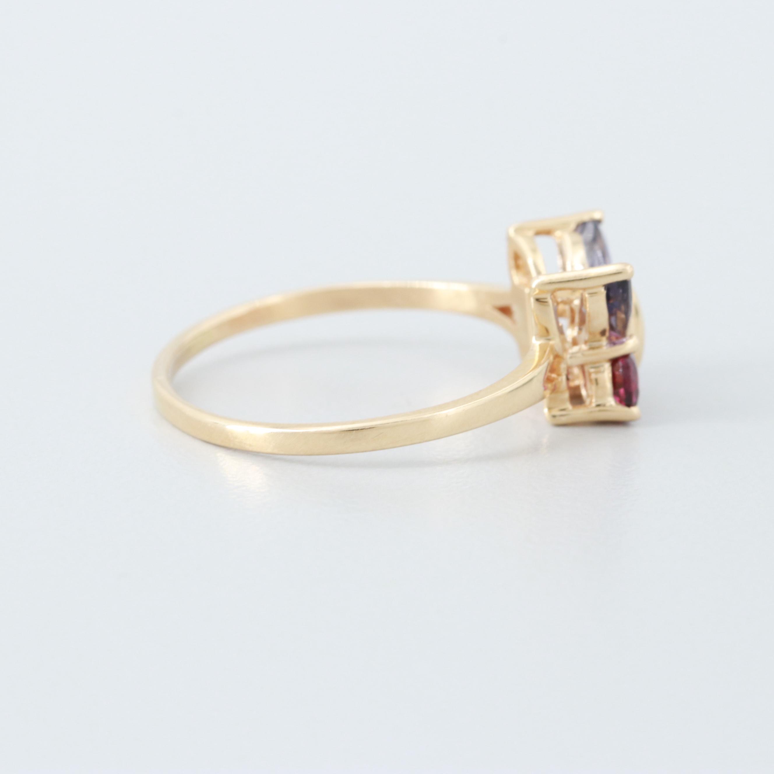 14K Yellow Gold Rhodolite Garnet and Iolite Butterfly Ring