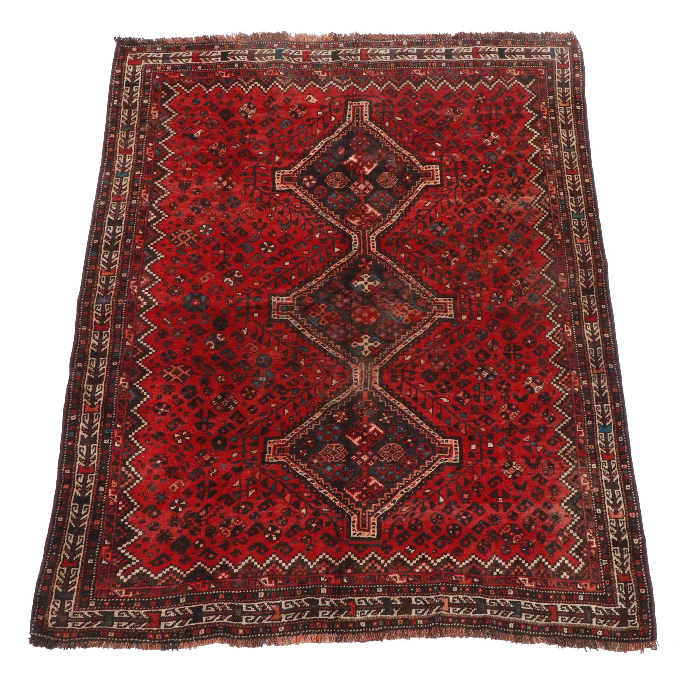 Hand-Knotted Persian Qashqai Wool Rug