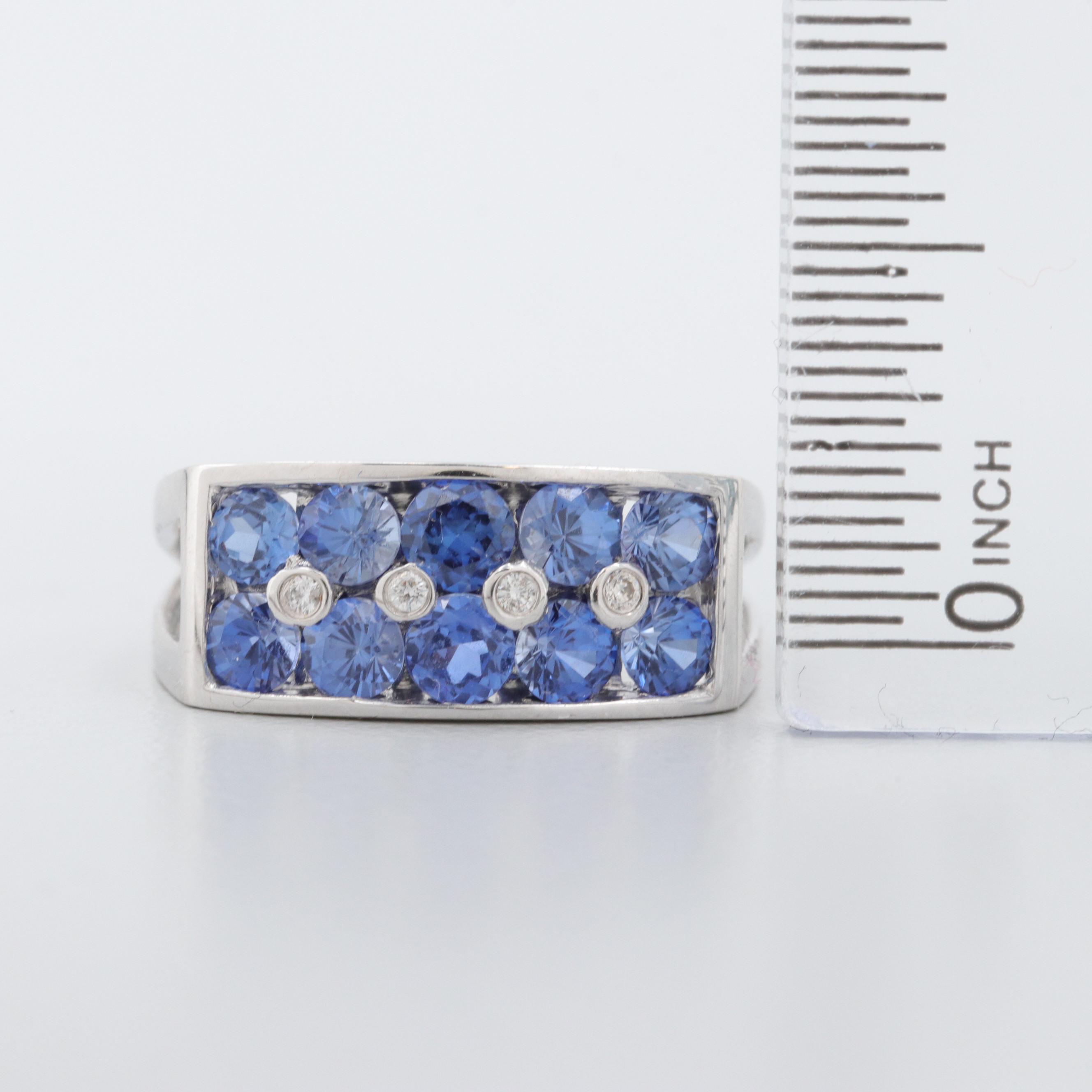 18K White Gold Diamond and Synthetic Blue Sapphire Ring