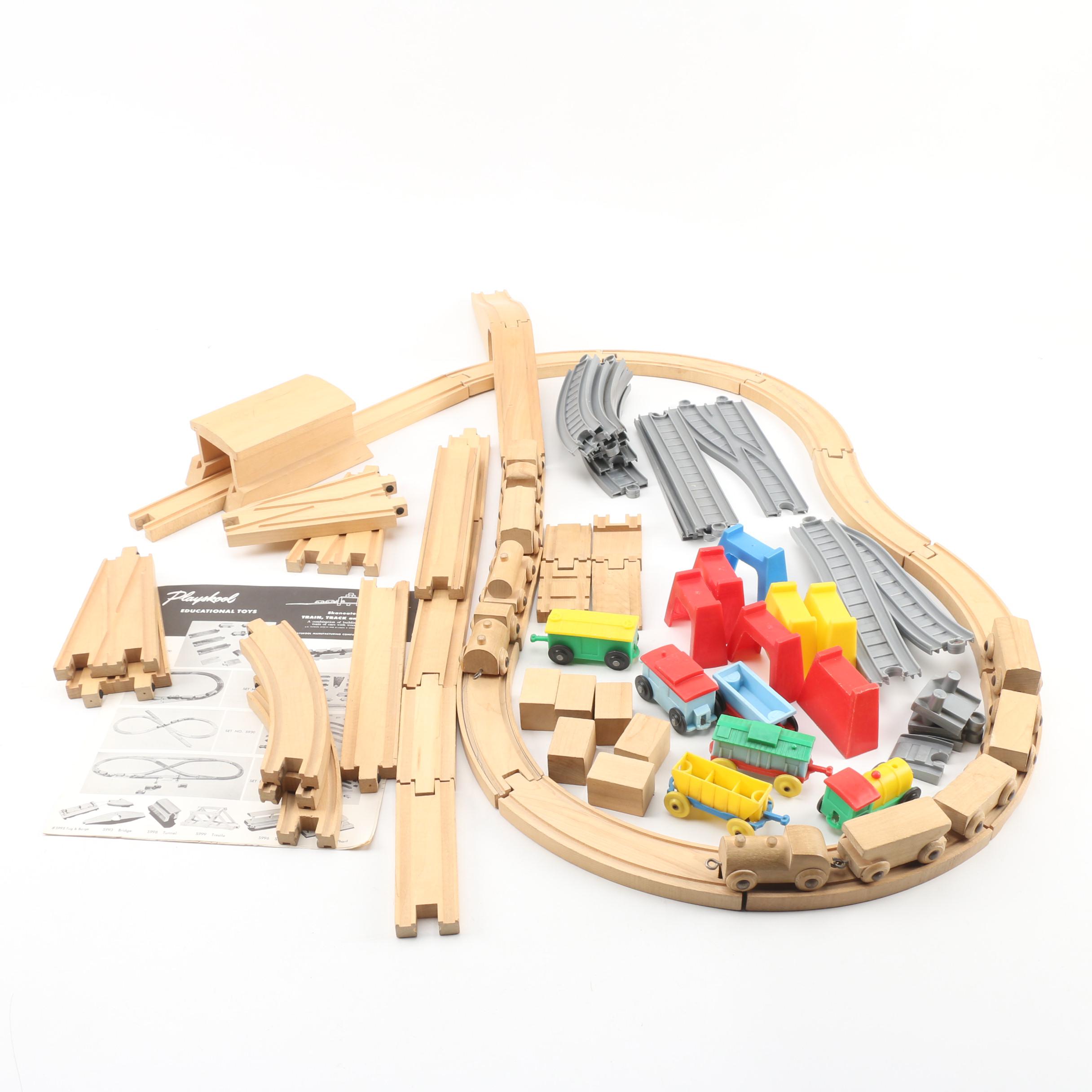 Playskool Skaneateles Wooden Train Set with Plastic Set, 1940s/1950s