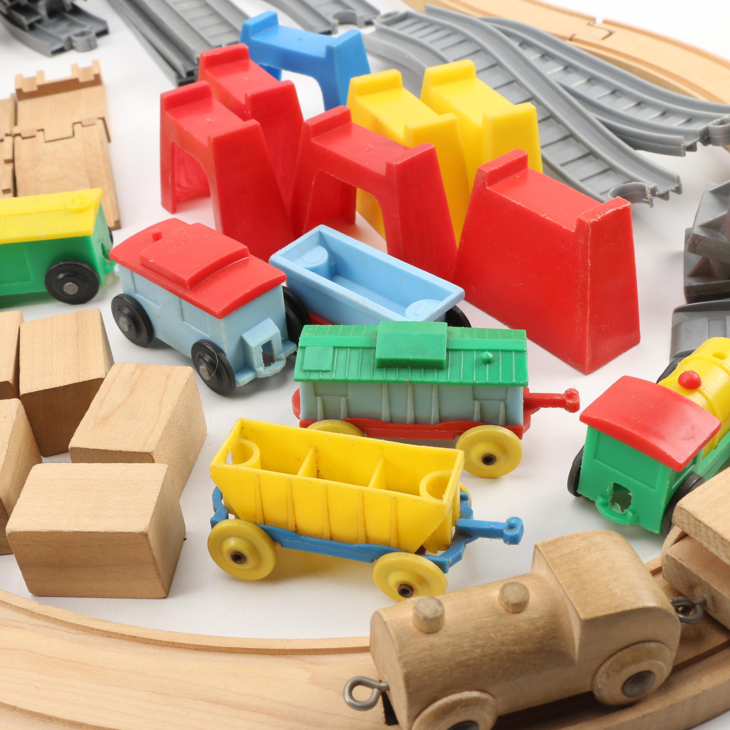 Playskool Skaneateles Wooden Train Set with Plastic Set, 1940s/1950s