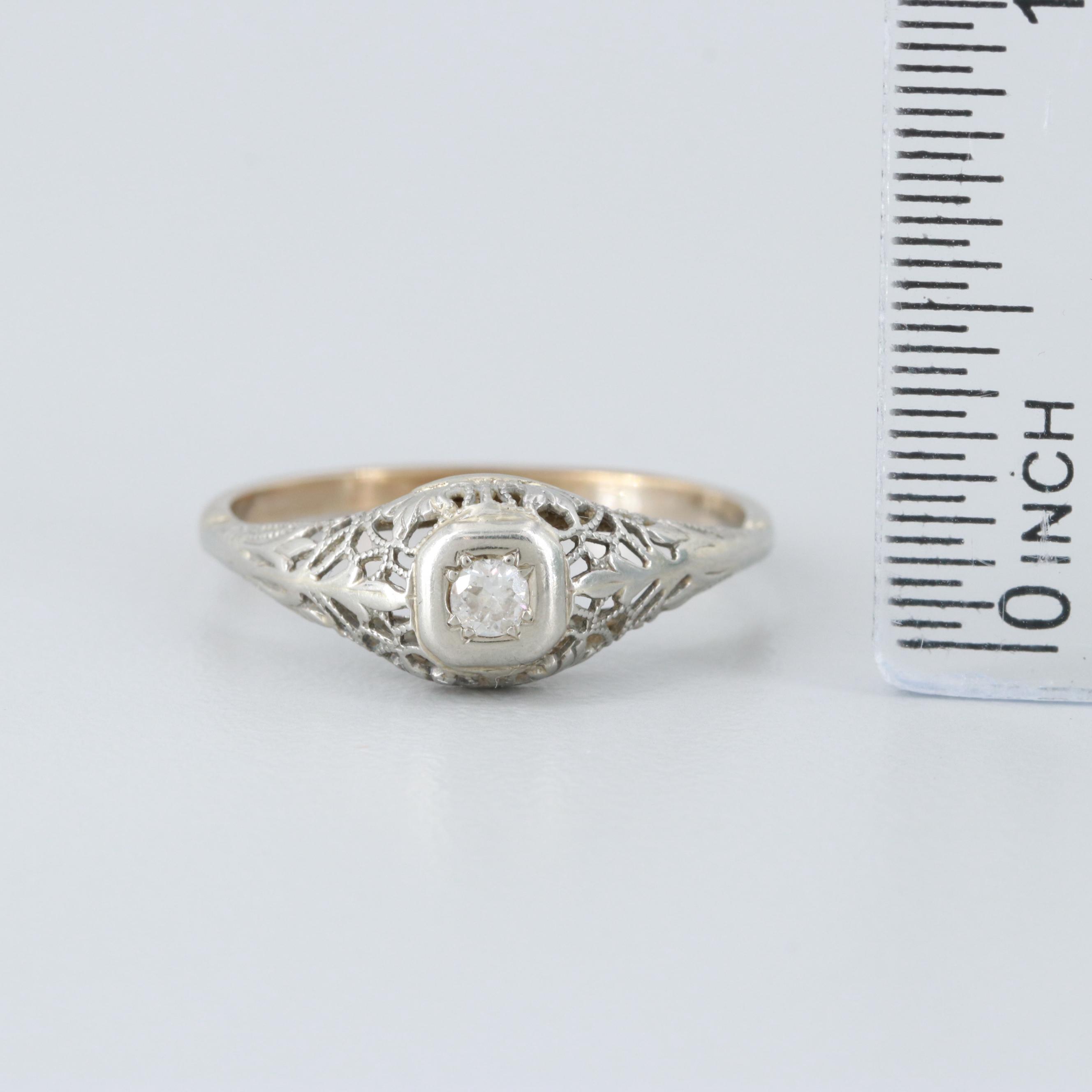 Vintage 14K White Gold Diamond Ring