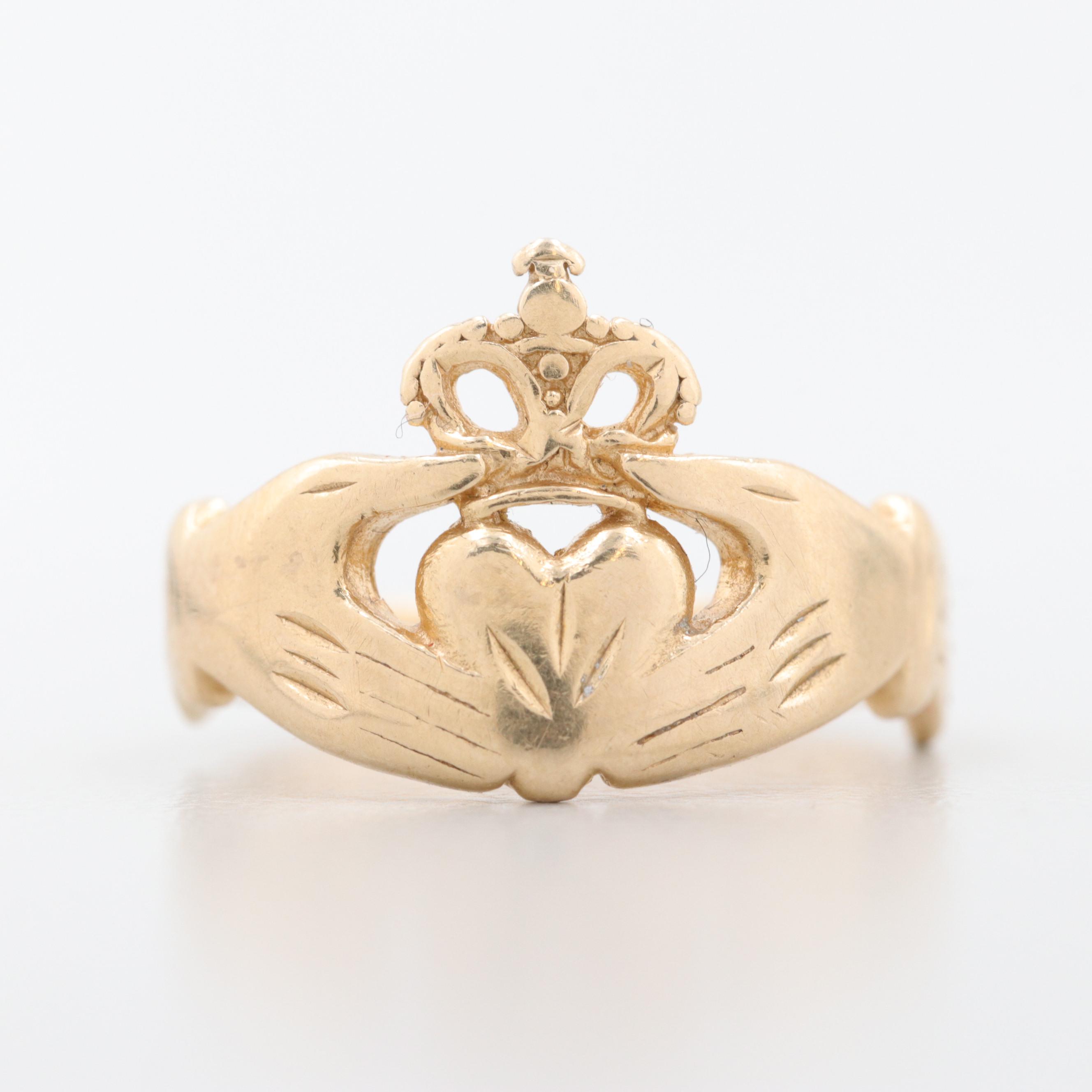 14K Yellow Gold Claddagh Ring