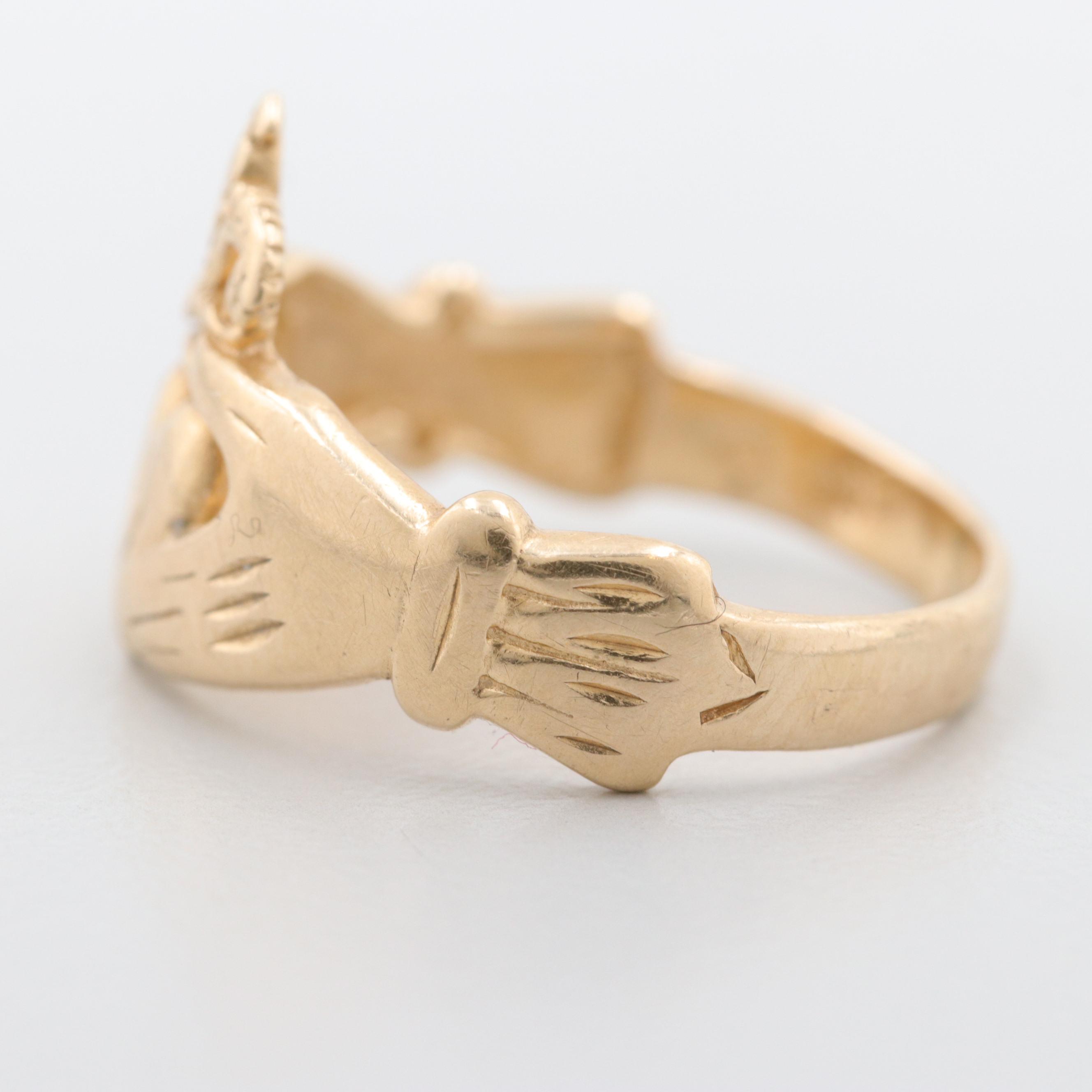 14K Yellow Gold Claddagh Ring