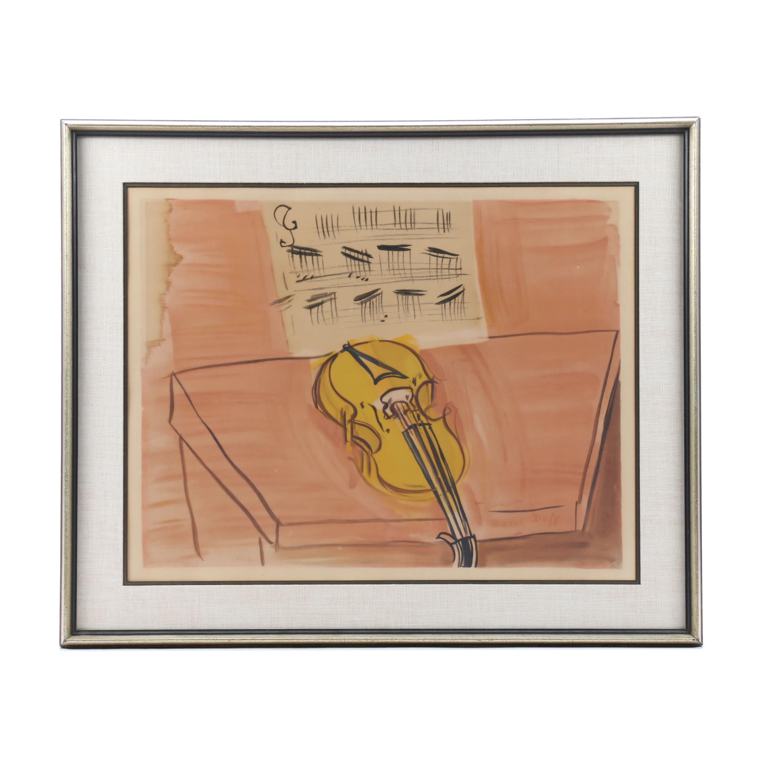 Raoul Dufy Lithograph of Violin and Sheet Music