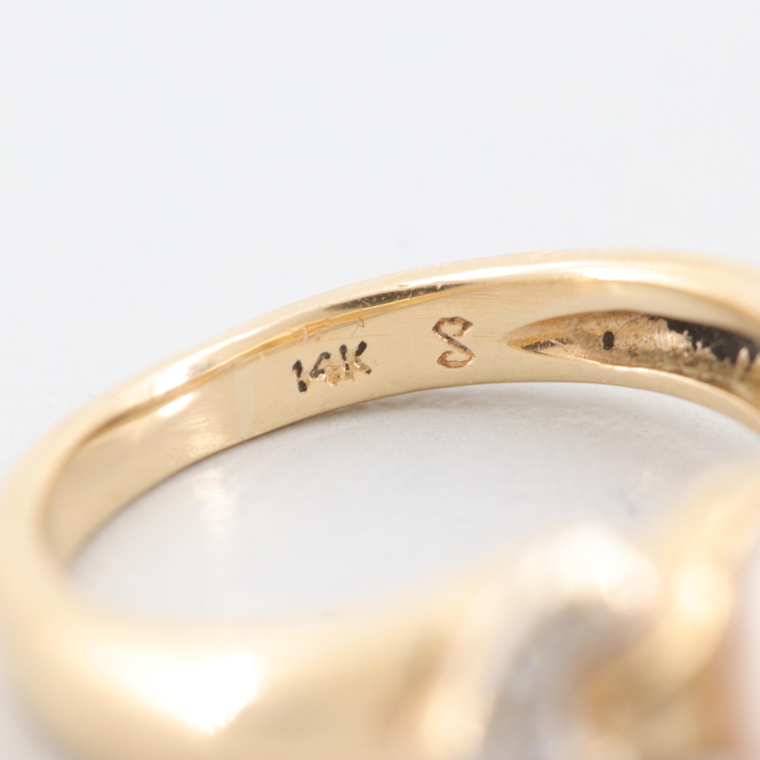 14K Yellow Gold Cultured Pearl and Diamond Ring