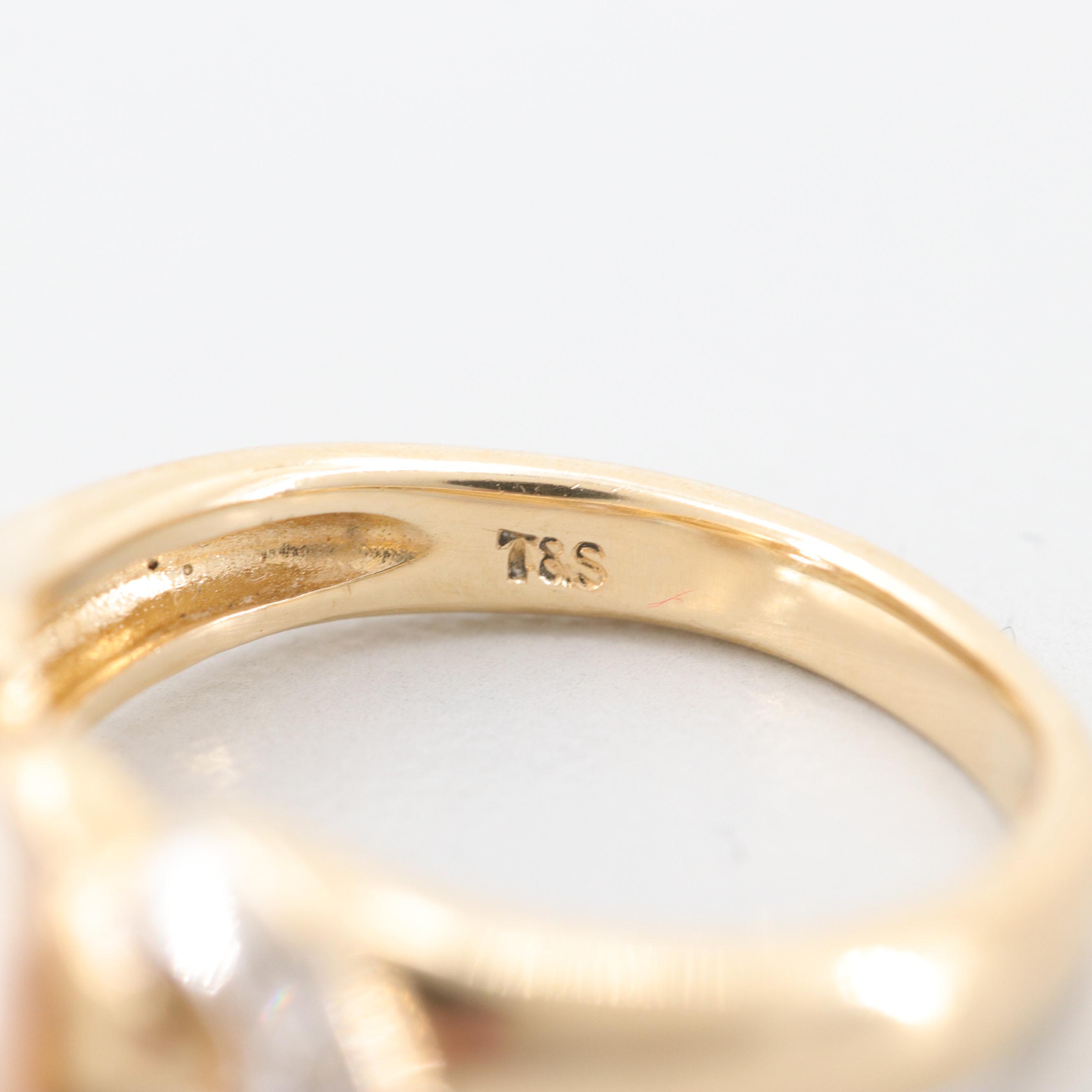 14K Yellow Gold Cultured Pearl and Diamond Ring