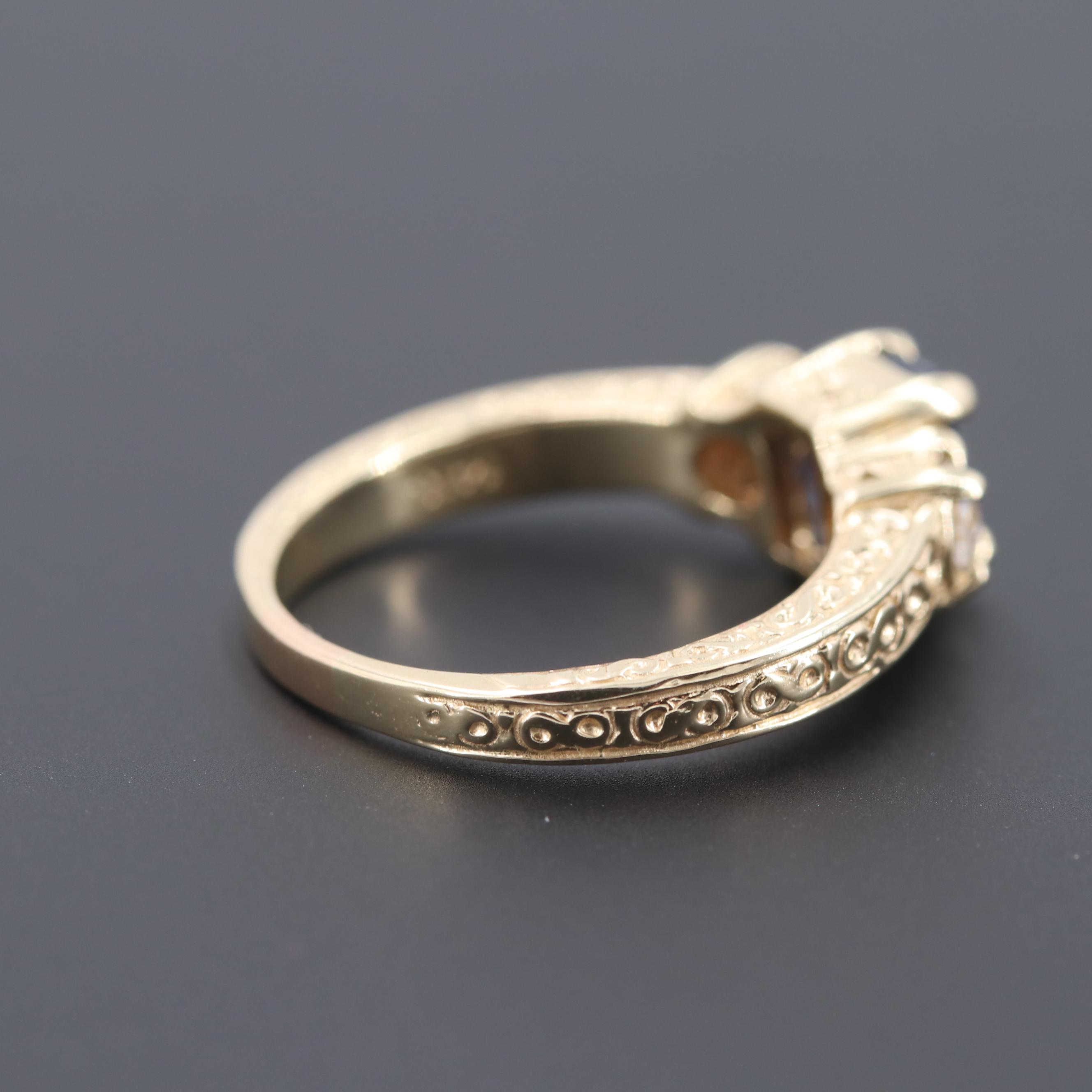 Antique Style 14K Yellow Gold Blue Sapphire and Diamond Ring