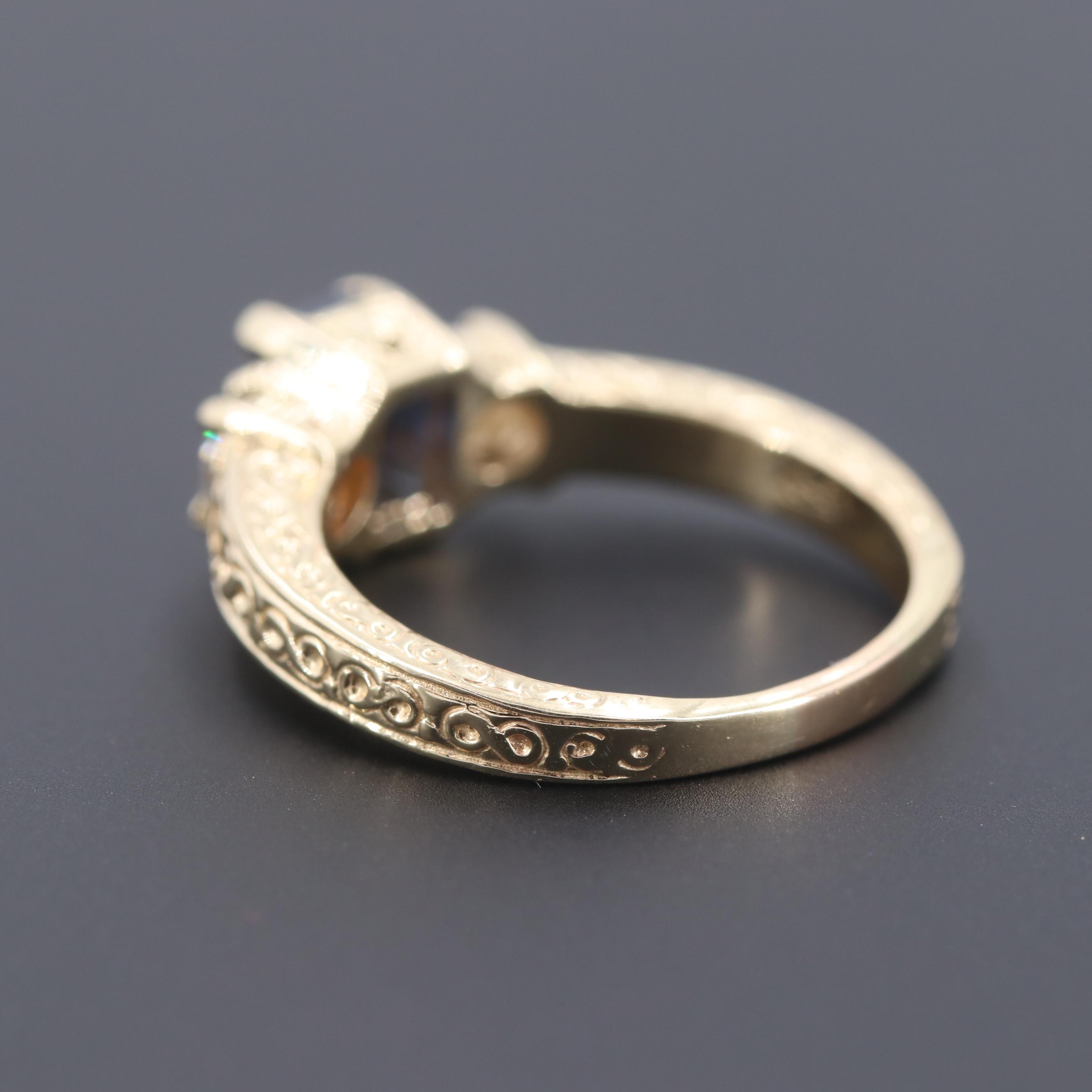 Antique Style 14K Yellow Gold Blue Sapphire and Diamond Ring