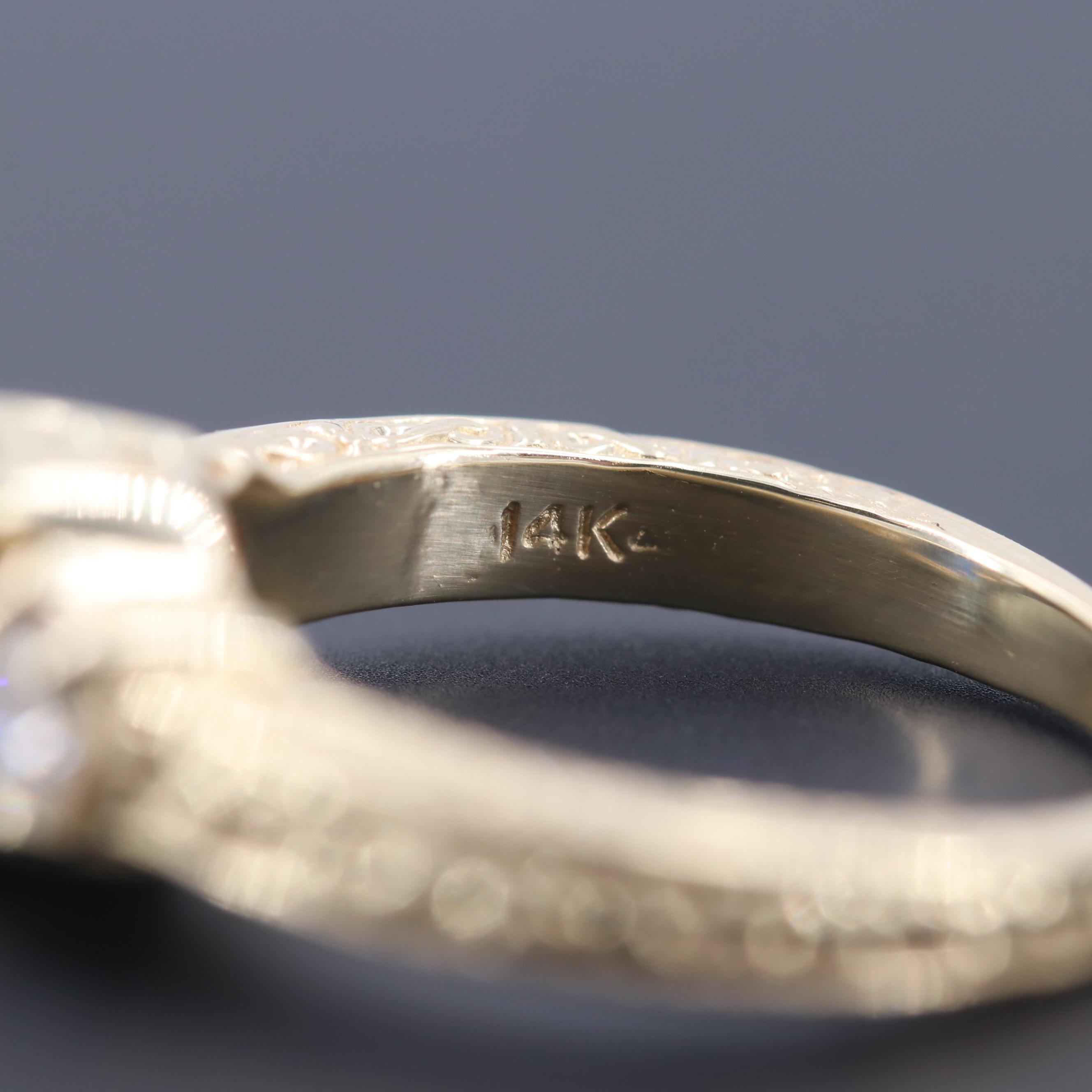 Antique Style 14K Yellow Gold Blue Sapphire and Diamond Ring