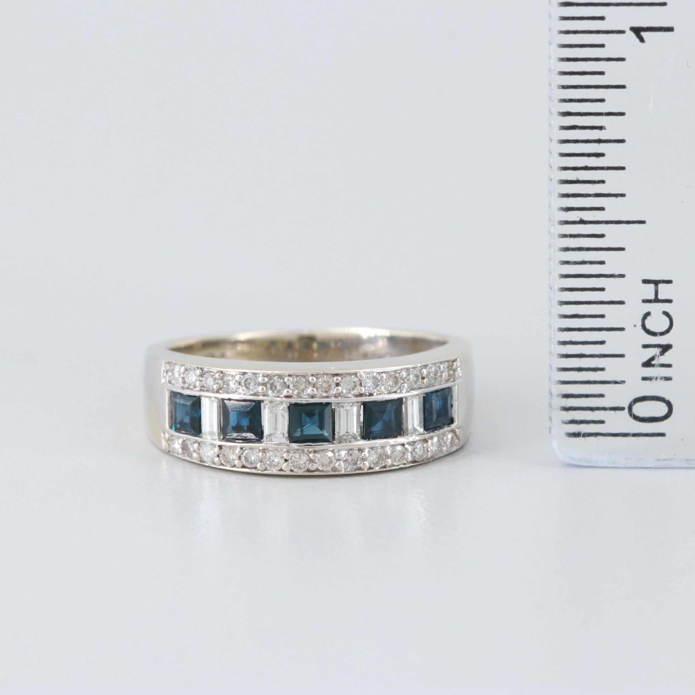 14K White Gold Blue Sapphire and Diamond Ring