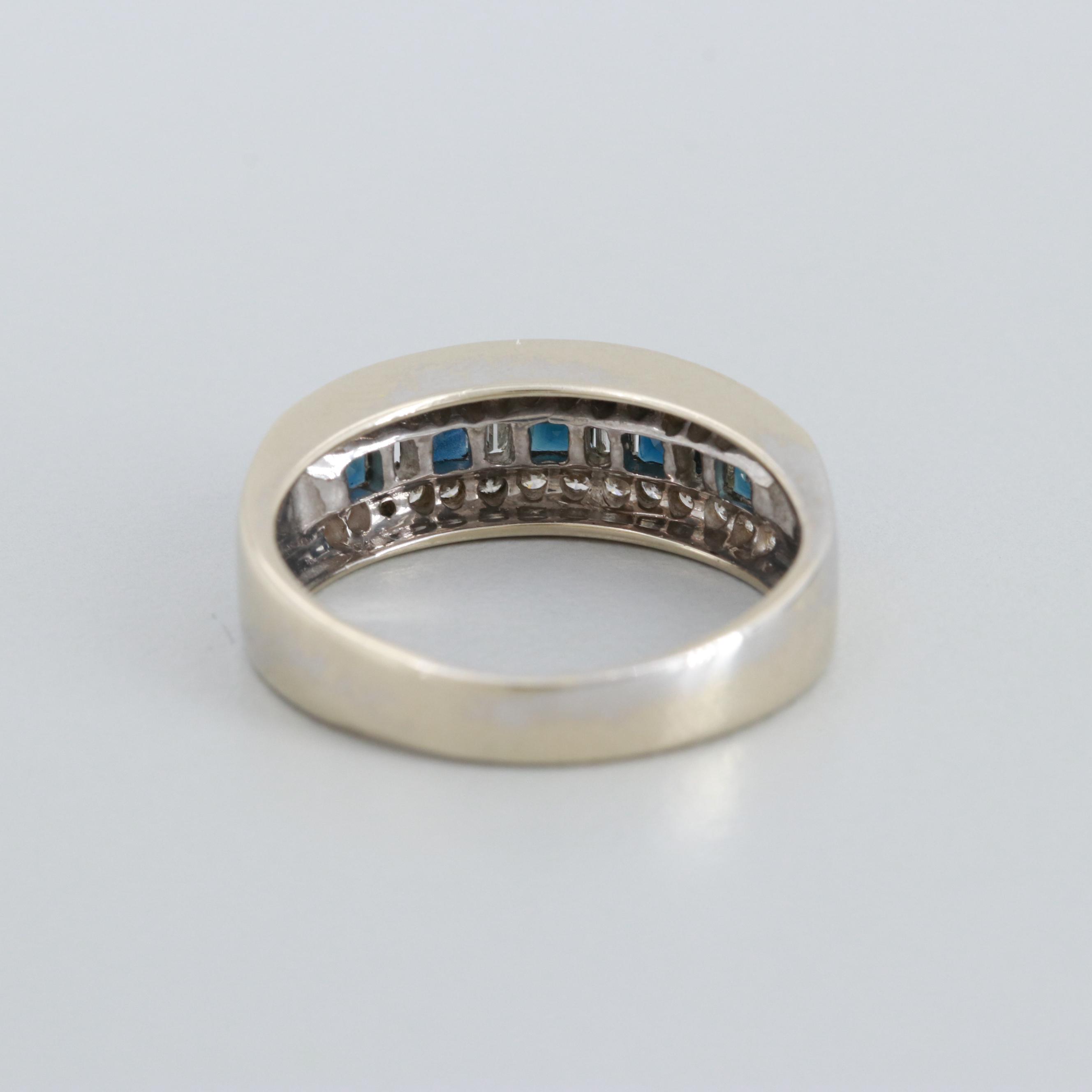 14K White Gold Blue Sapphire and Diamond Ring