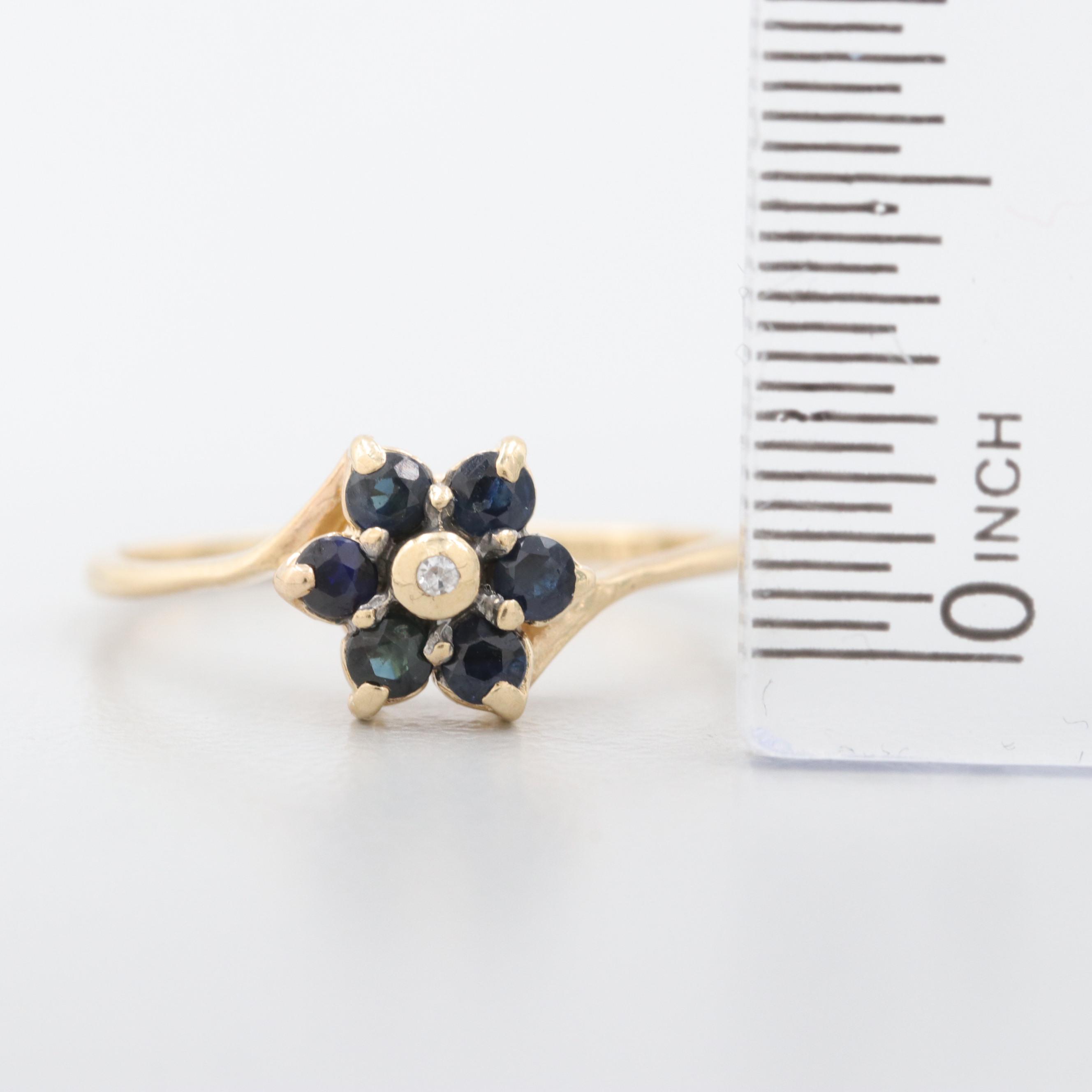 14K Yellow Gold Diamond and Blue Sapphire Ring