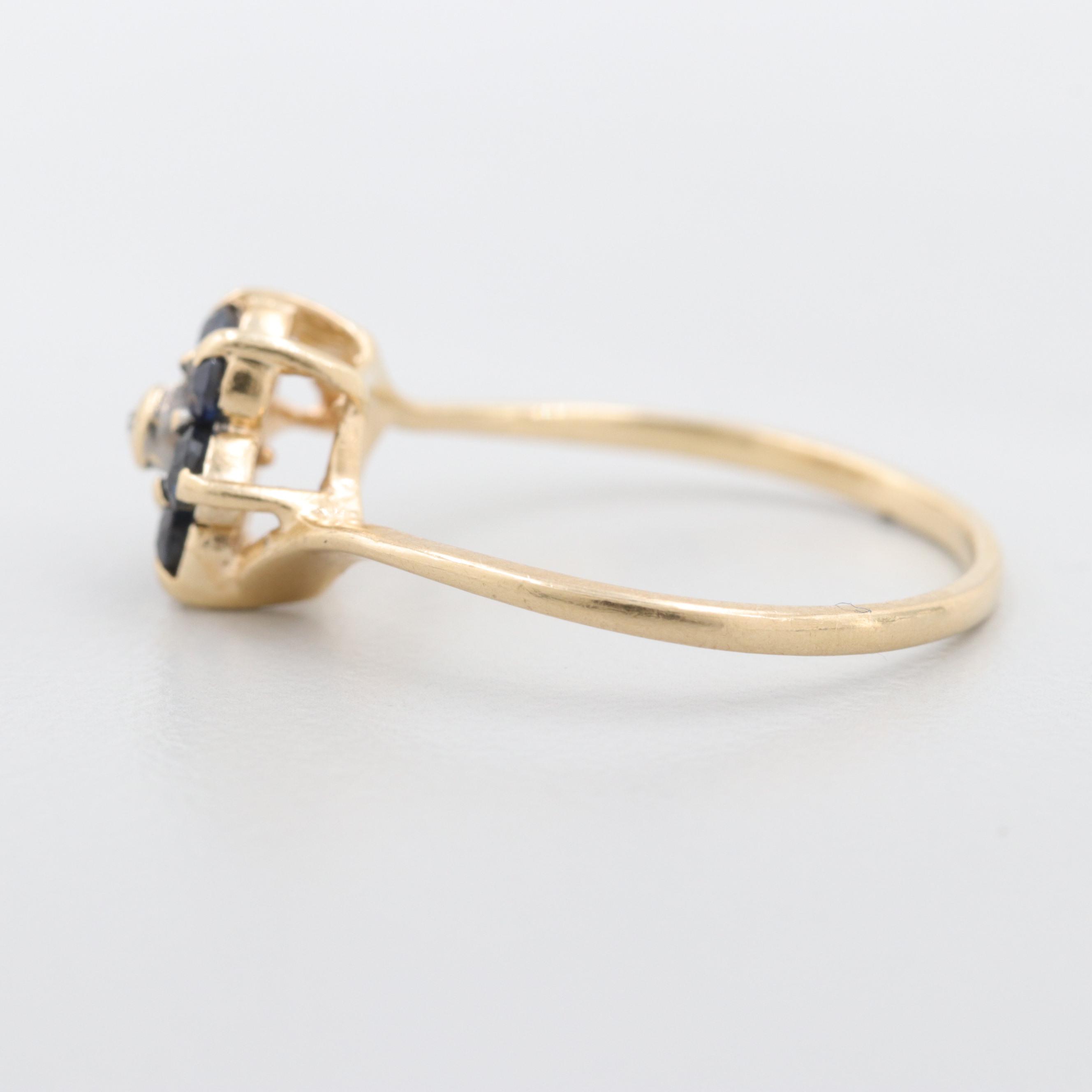 14K Yellow Gold Diamond and Blue Sapphire Ring