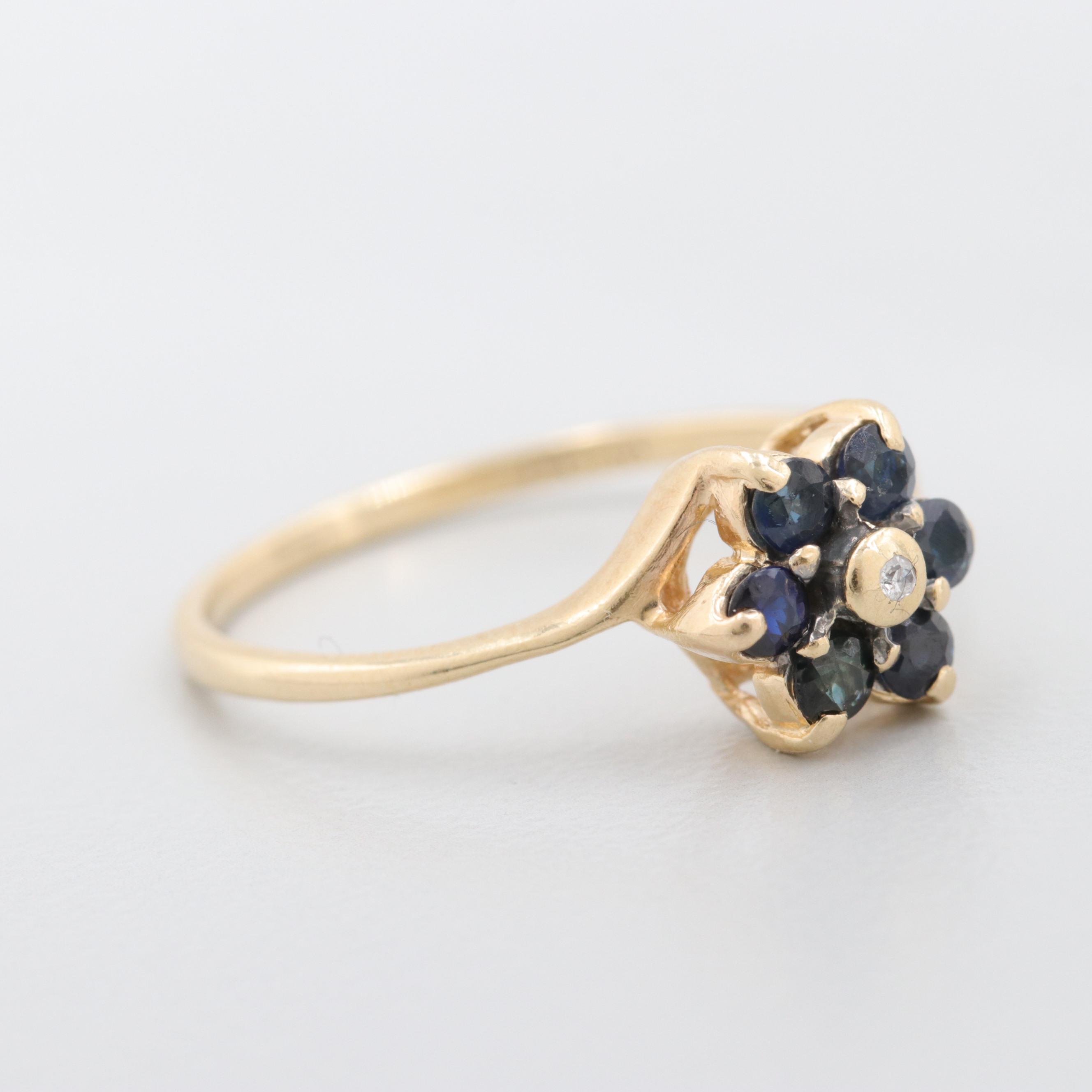 14K Yellow Gold Diamond and Blue Sapphire Ring