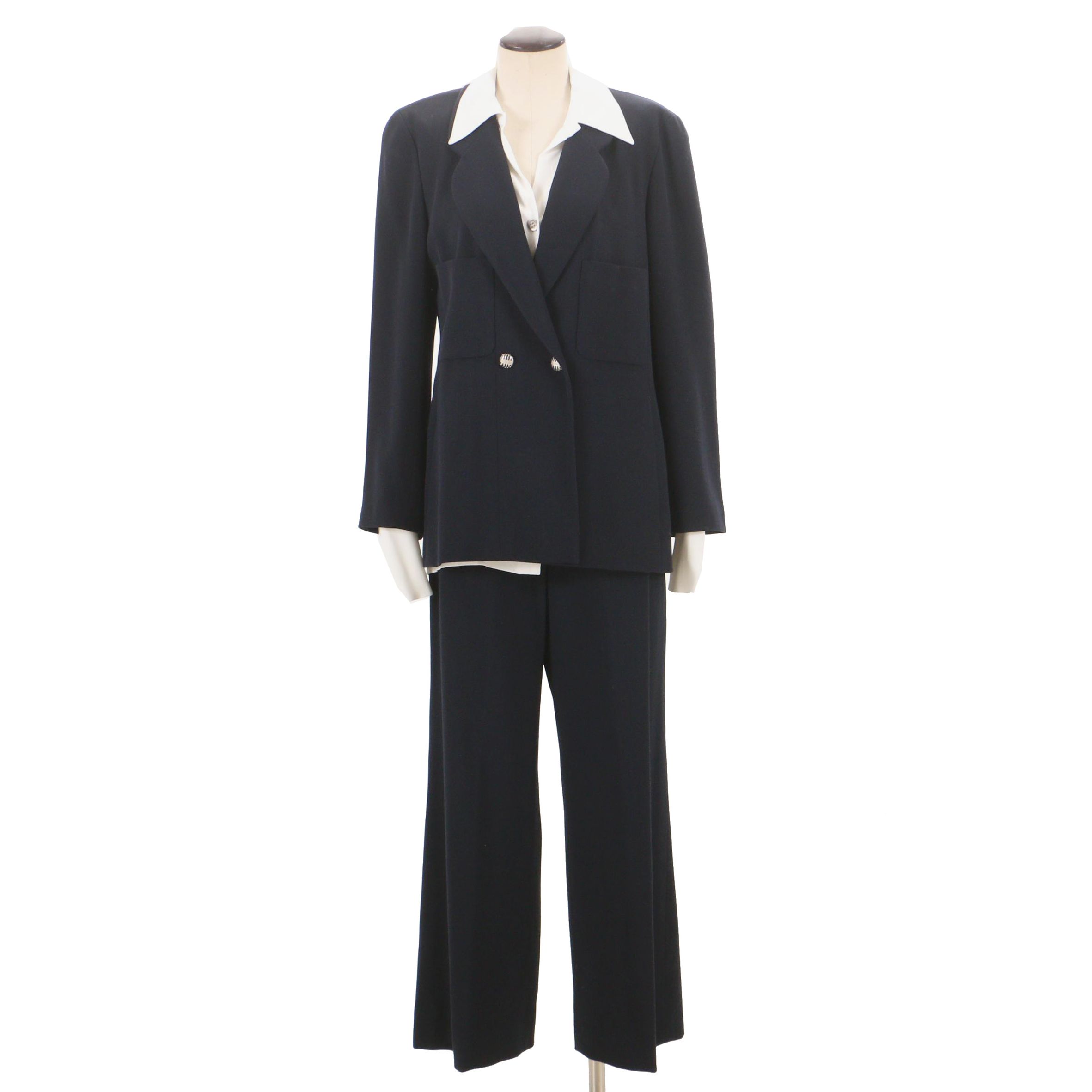Chanel 1999 Collection Navy Blue Pantsuit with Silk Blouse