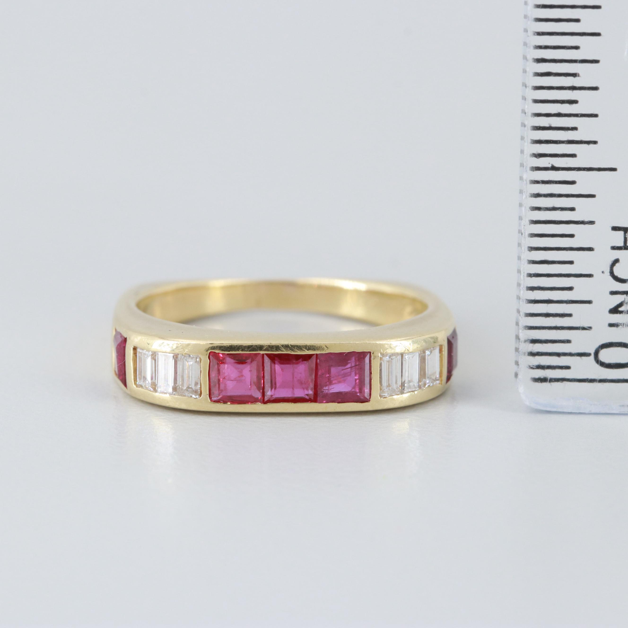 18K Yellow Gold Ruby and Diamond Square Ring