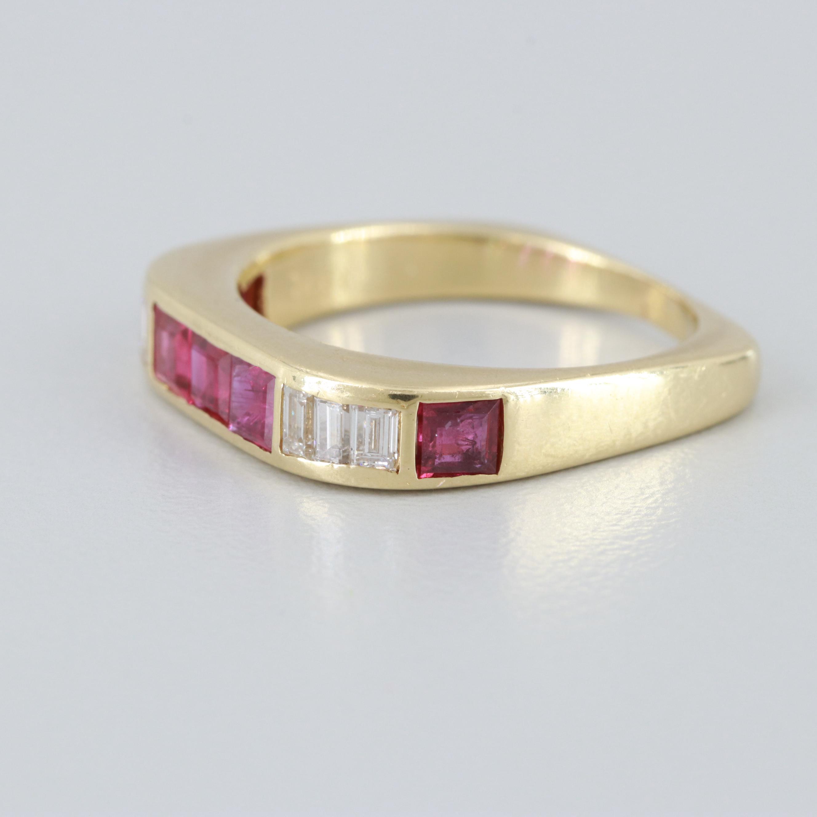 18K Yellow Gold Ruby and Diamond Square Ring