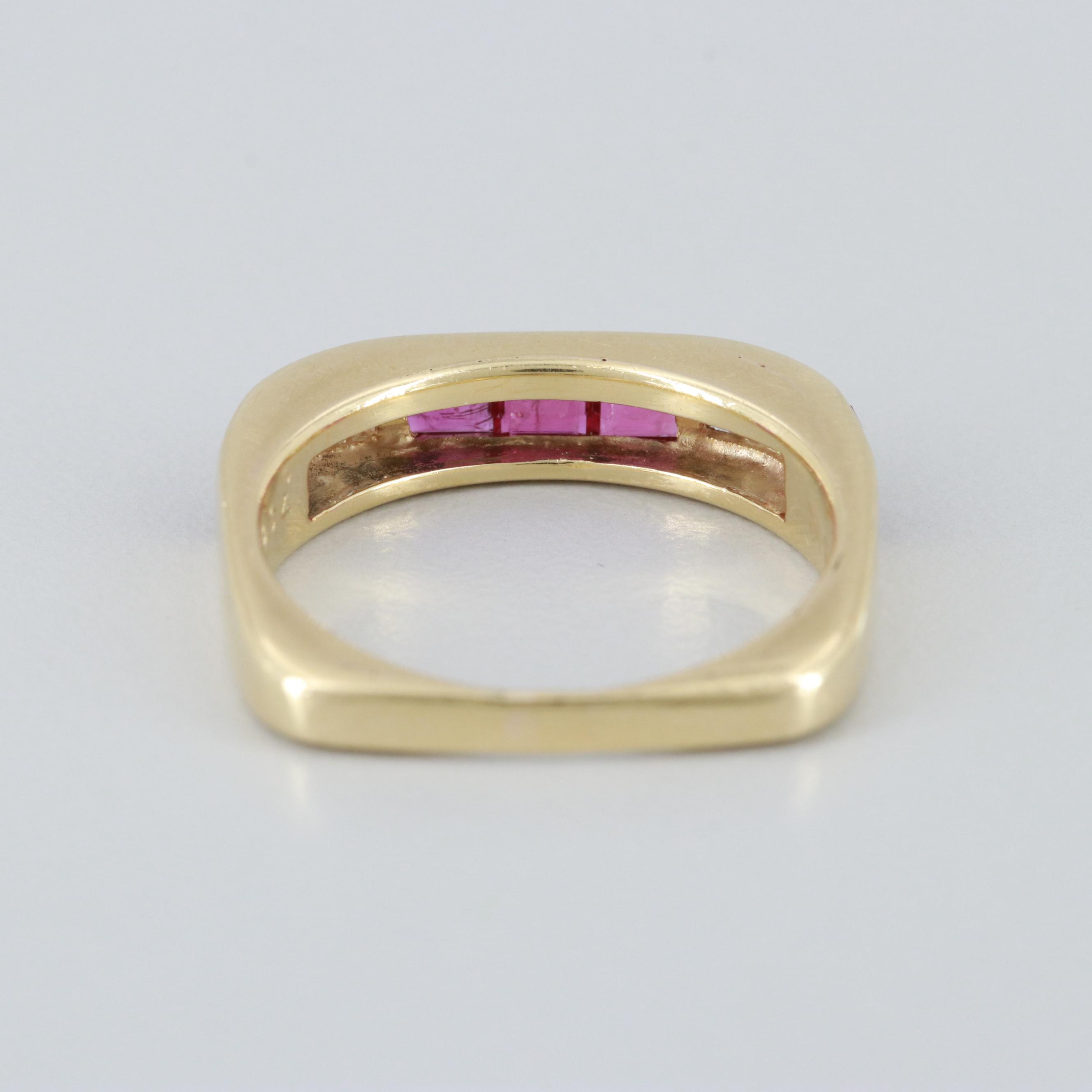 18K Yellow Gold Ruby and Diamond Square Ring
