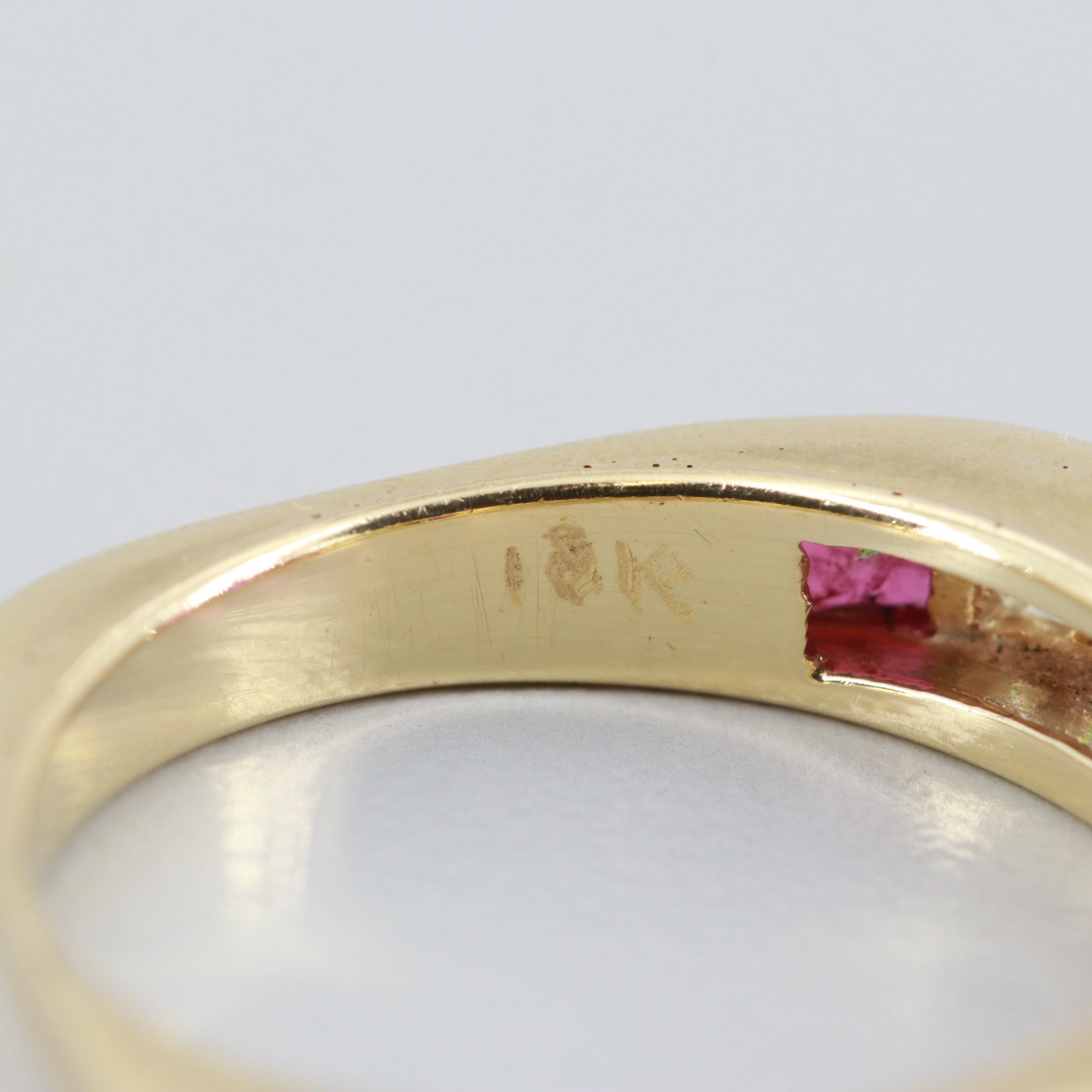 18K Yellow Gold Ruby and Diamond Square Ring