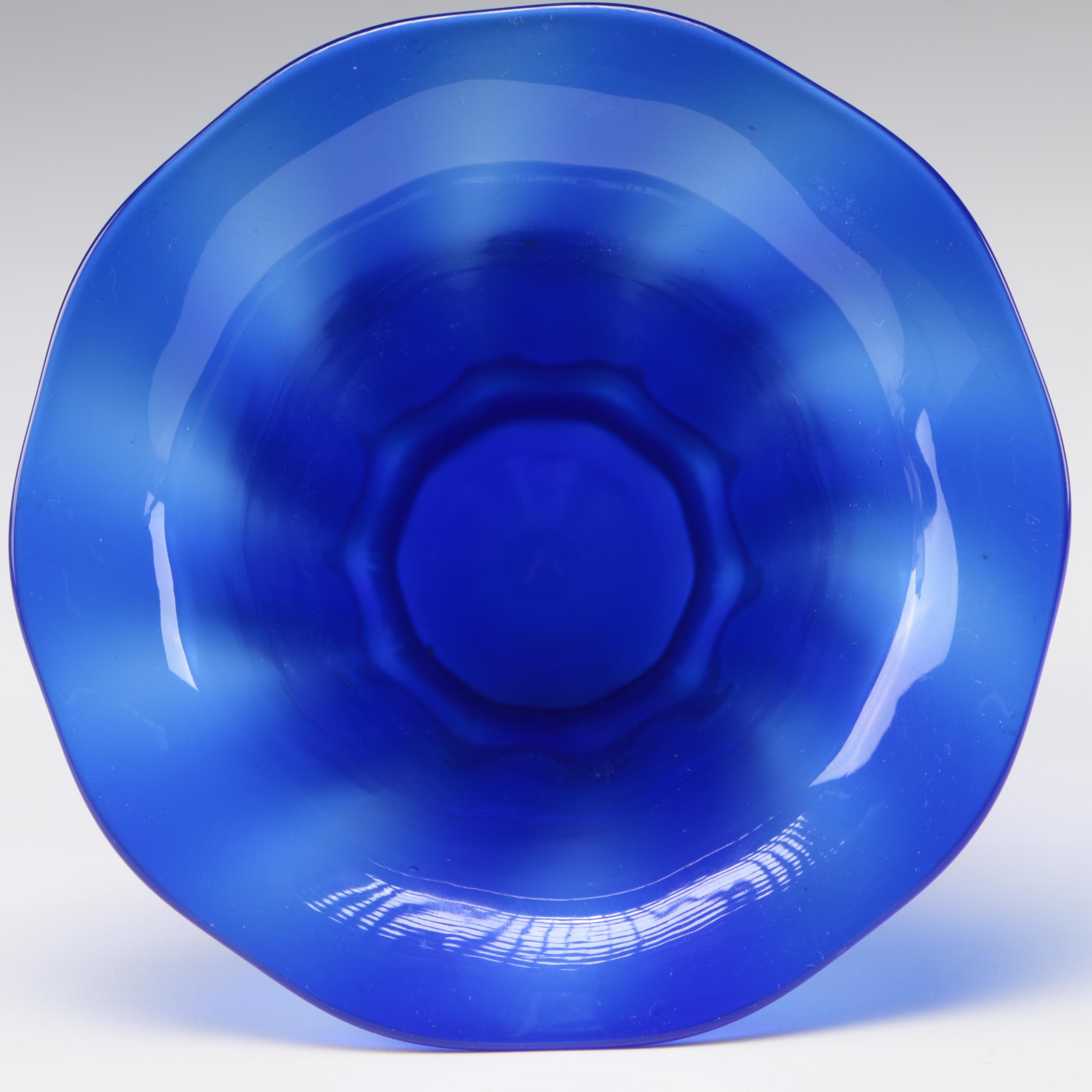 Steuben Dark Blue Jade Optic Ribbed Art Glass Vase by F. Carder, 1903-1933