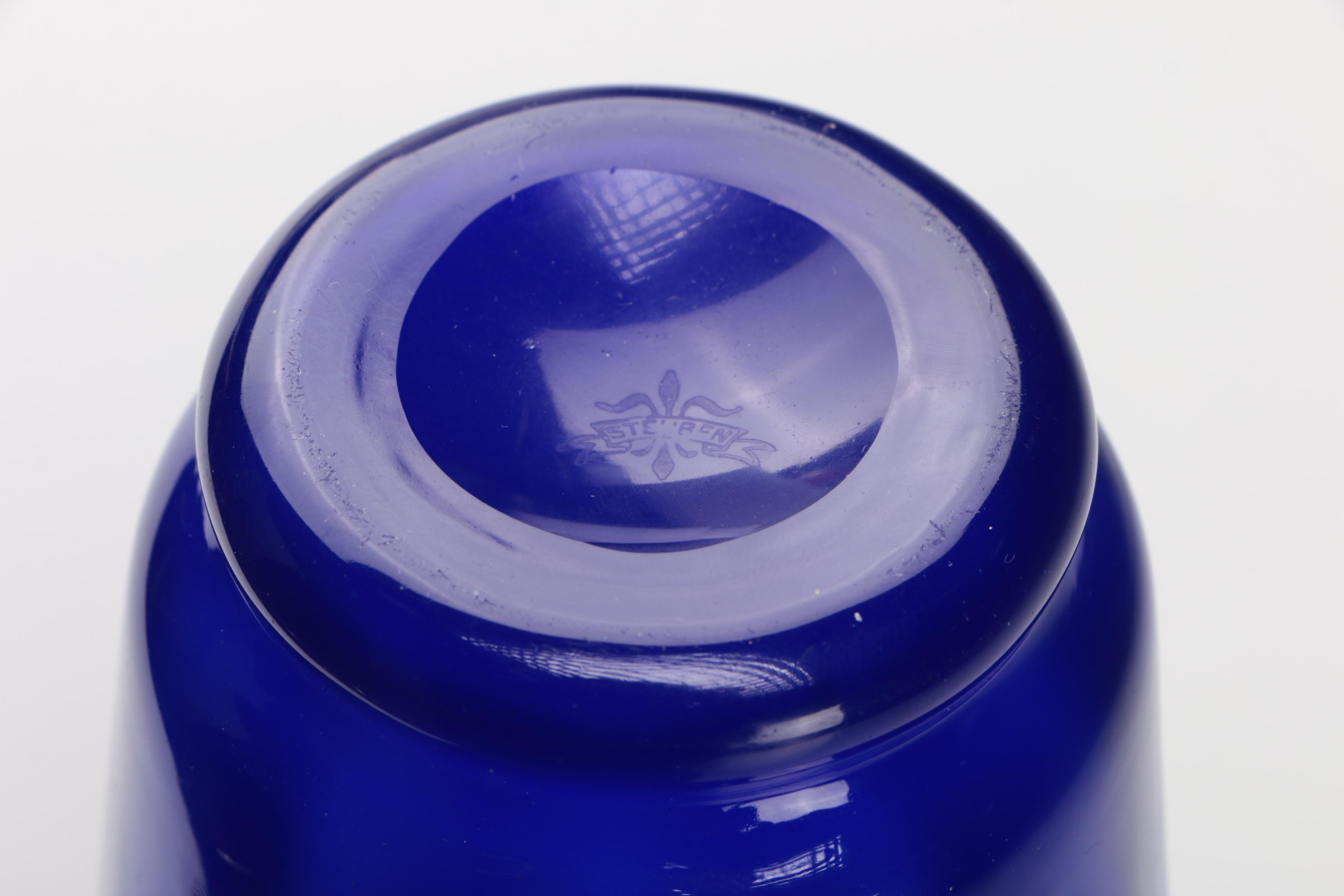 Steuben Dark Blue Jade Optic Ribbed Art Glass Vase by F. Carder, 1903-1933