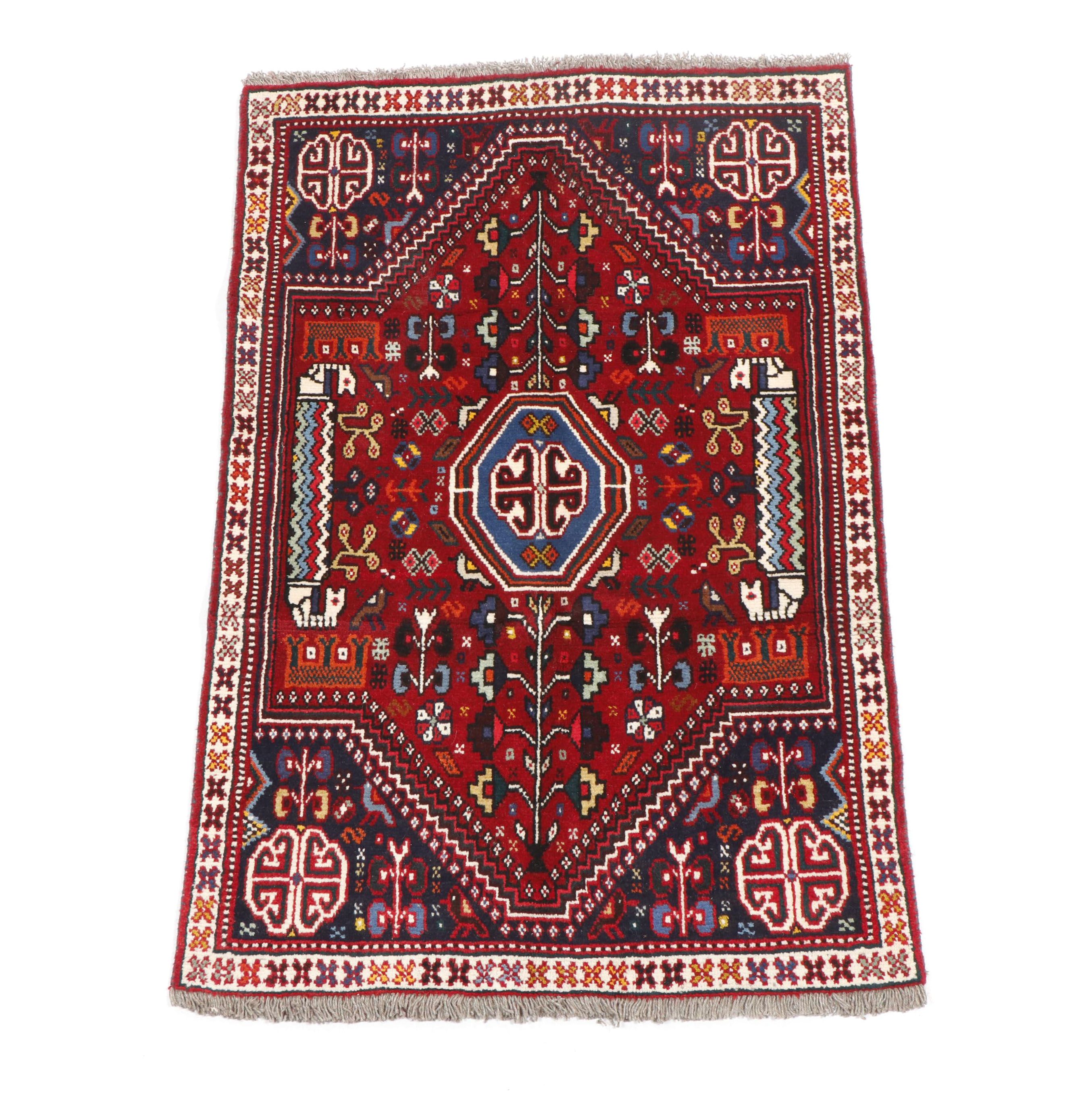Hand-Knotted Persian Qashqai Wool Rug