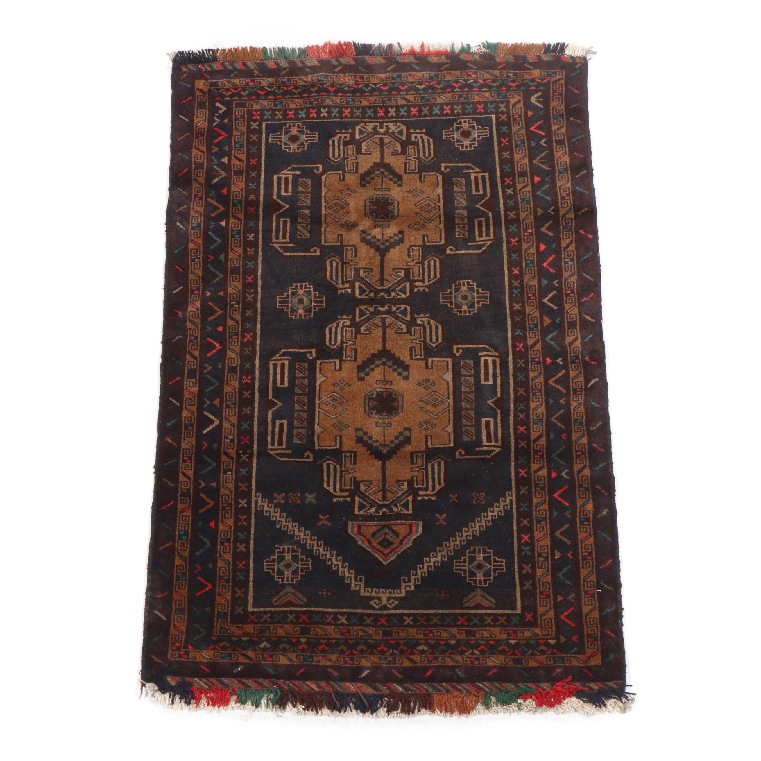Hand-Knotted Afghan Baluch Wool Rug