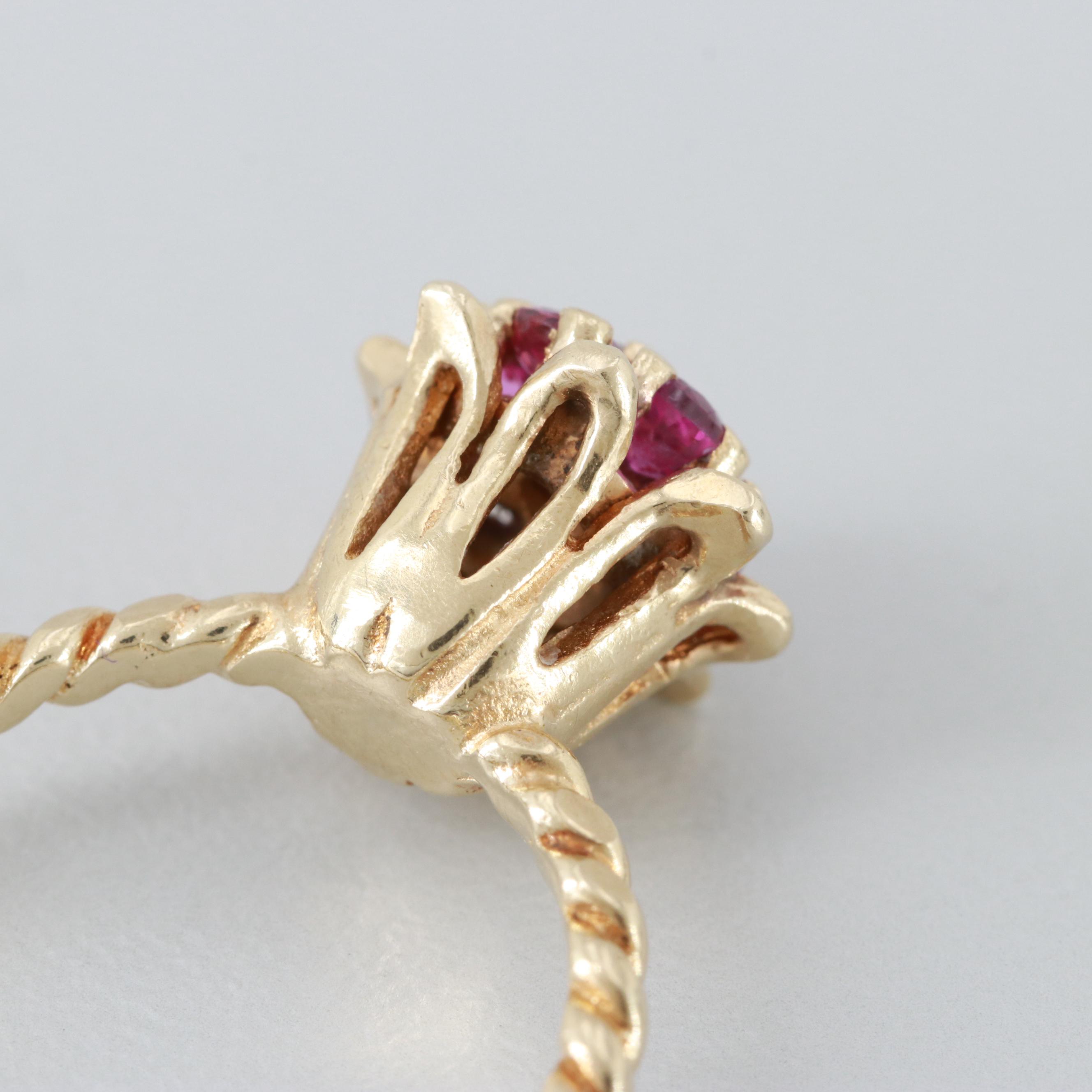 14K Yellow Gold Diamond and Ruby Floral Motif Ring