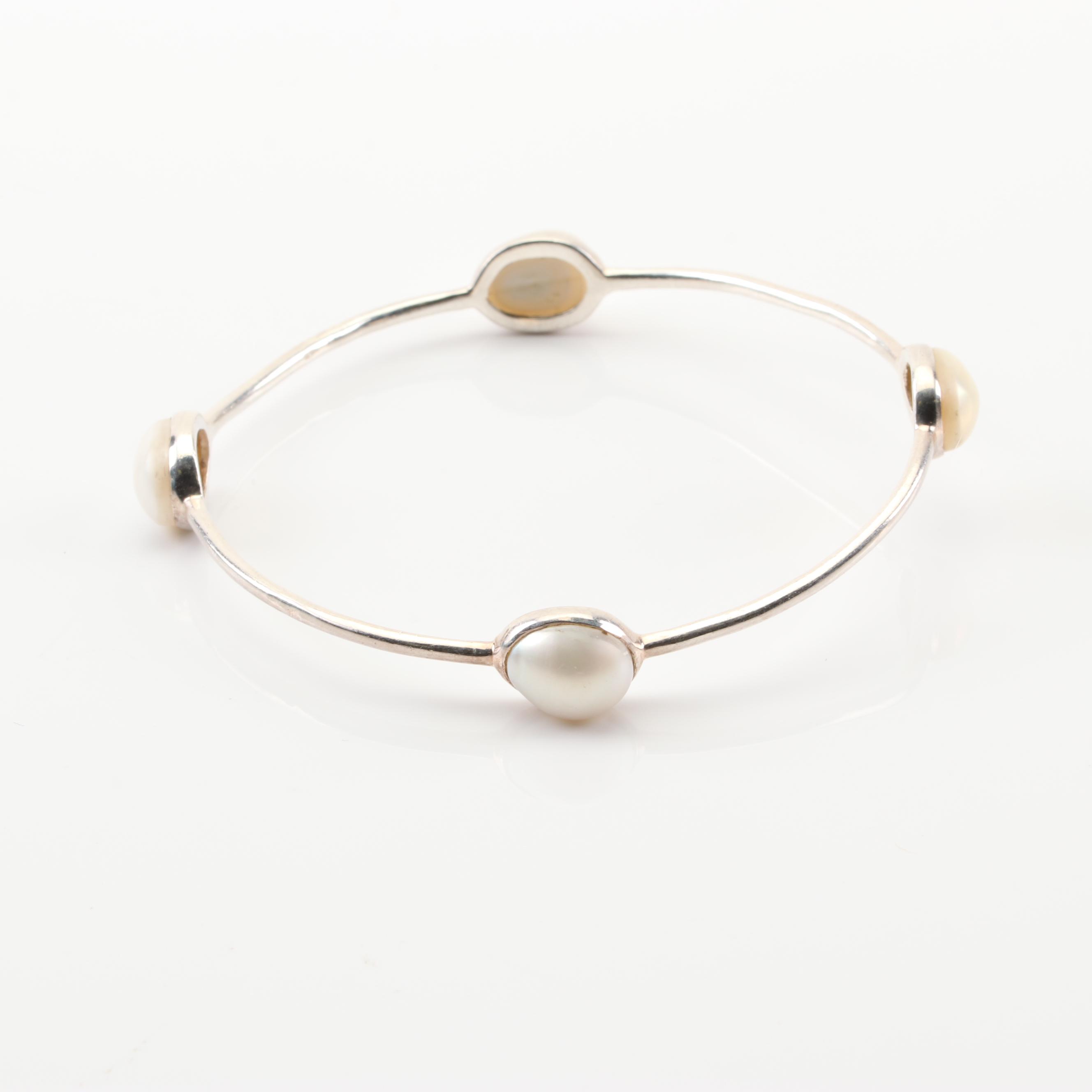 Sterling Silver Freshwater Pearl Bangle Bracelet