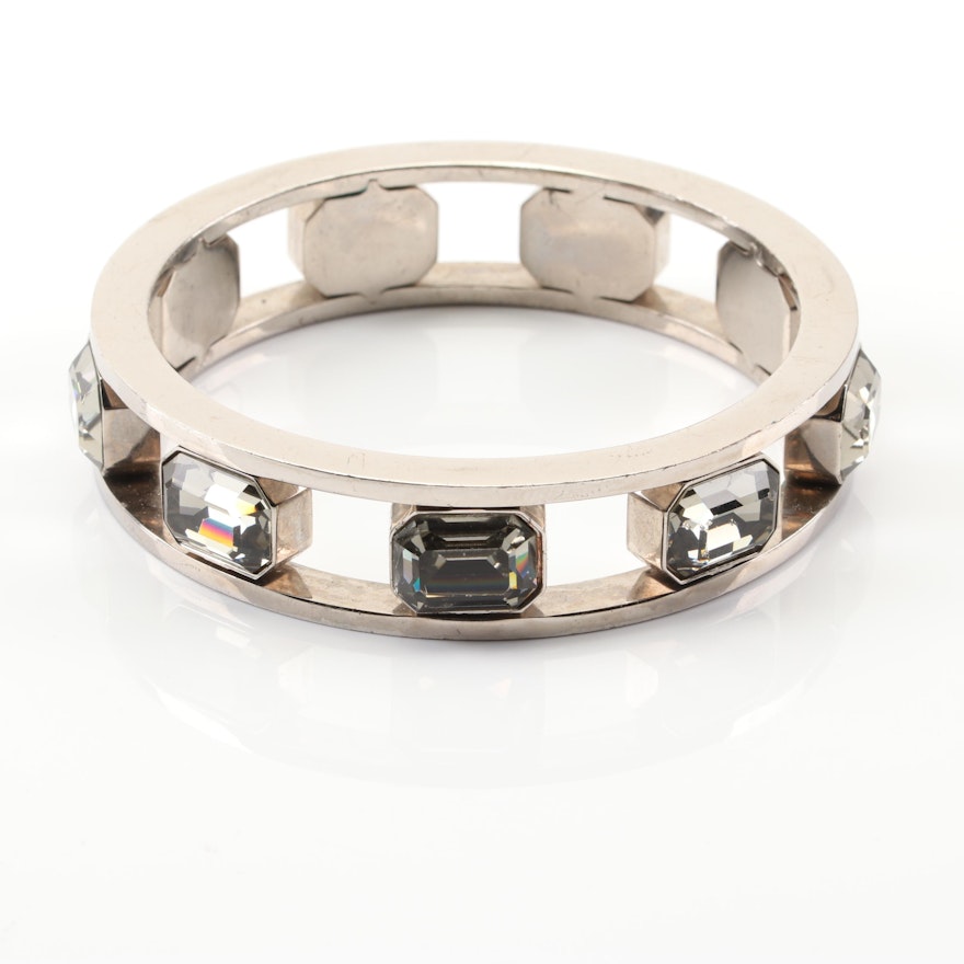 Michael Teperson Bezel Set Glass Gemstone Bangle Bracelet