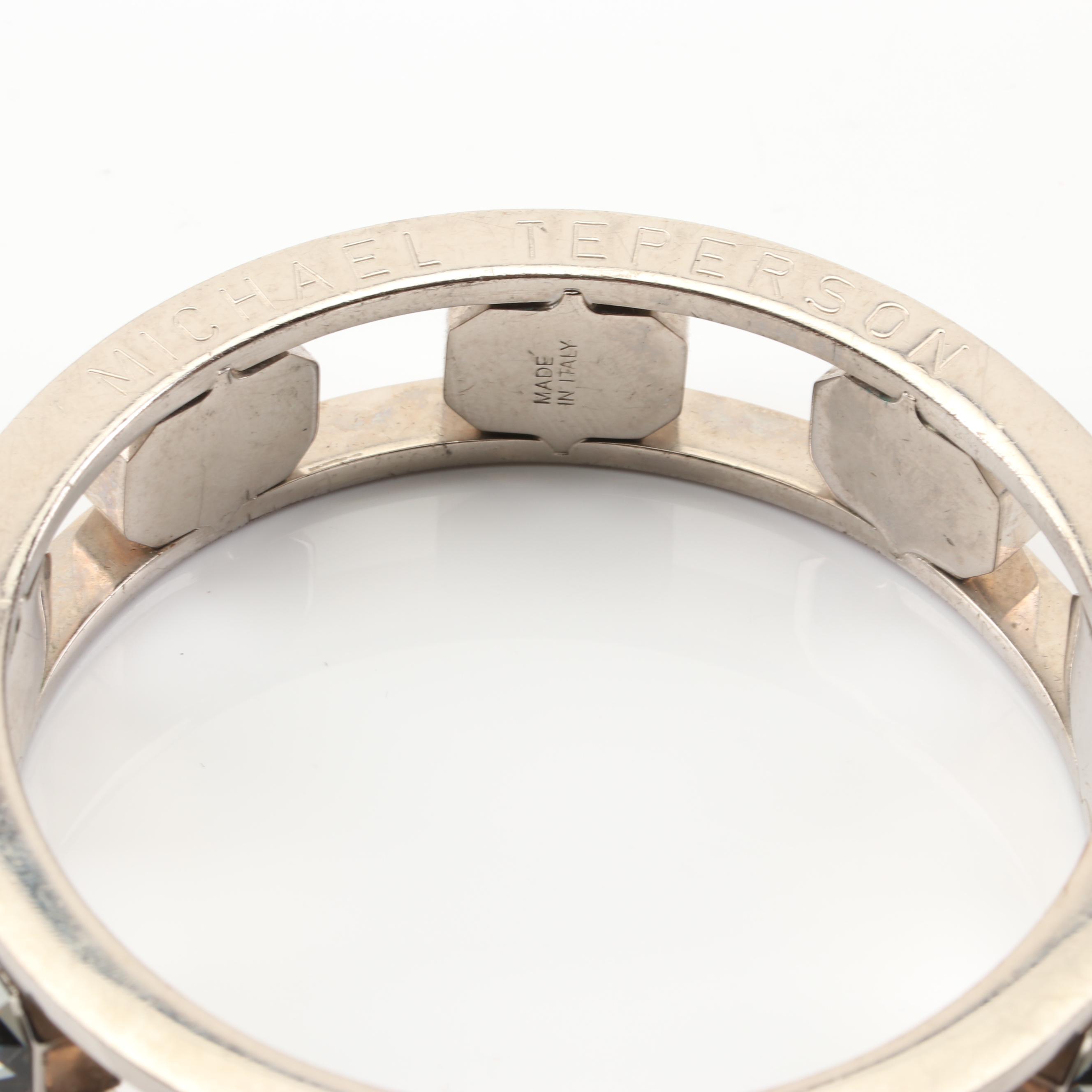 Michael Teperson Bezel Set Glass Gemstone Bangle Bracelet