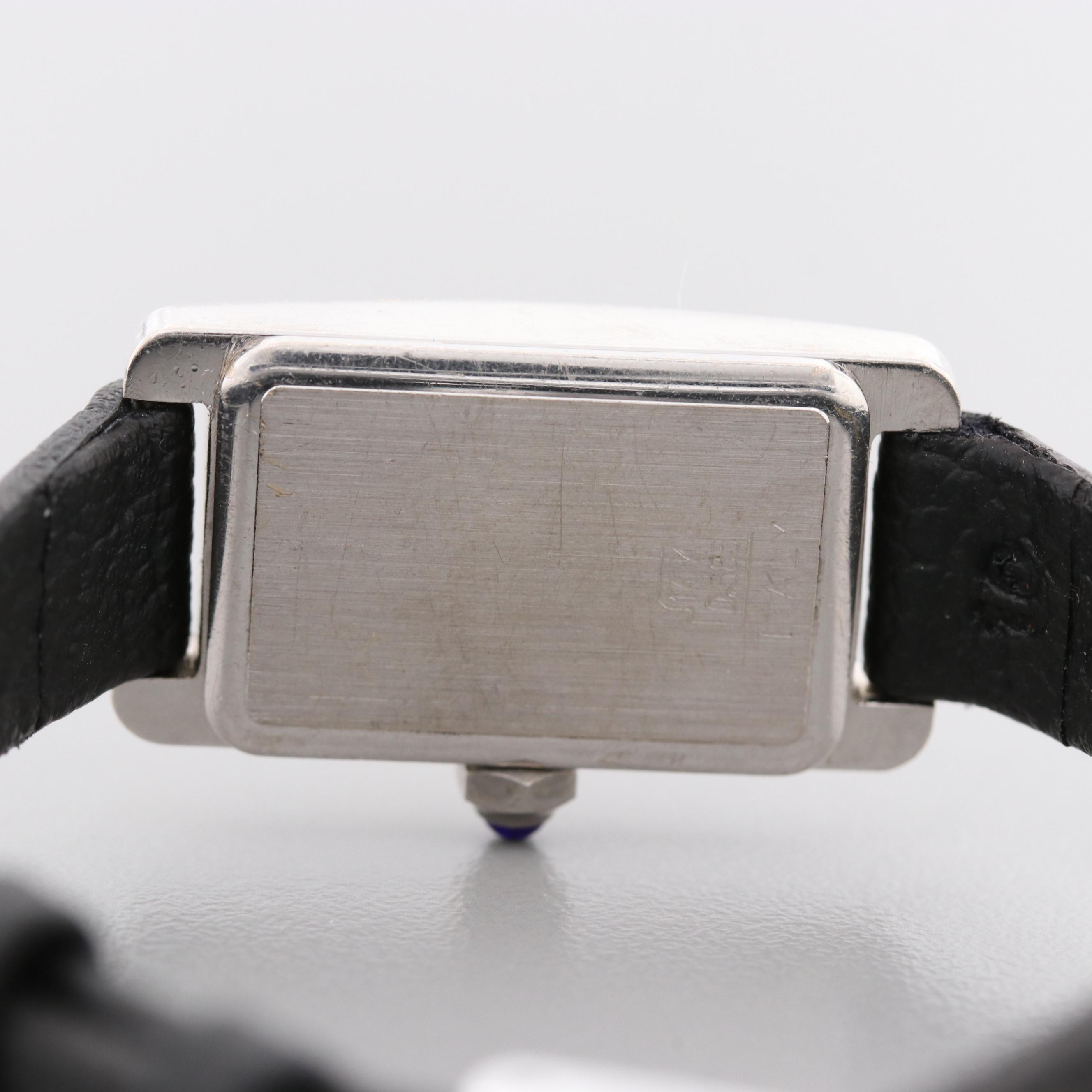 Geneve 14K White Gold Tank Shape Quartz Watch With Diamond Bezel