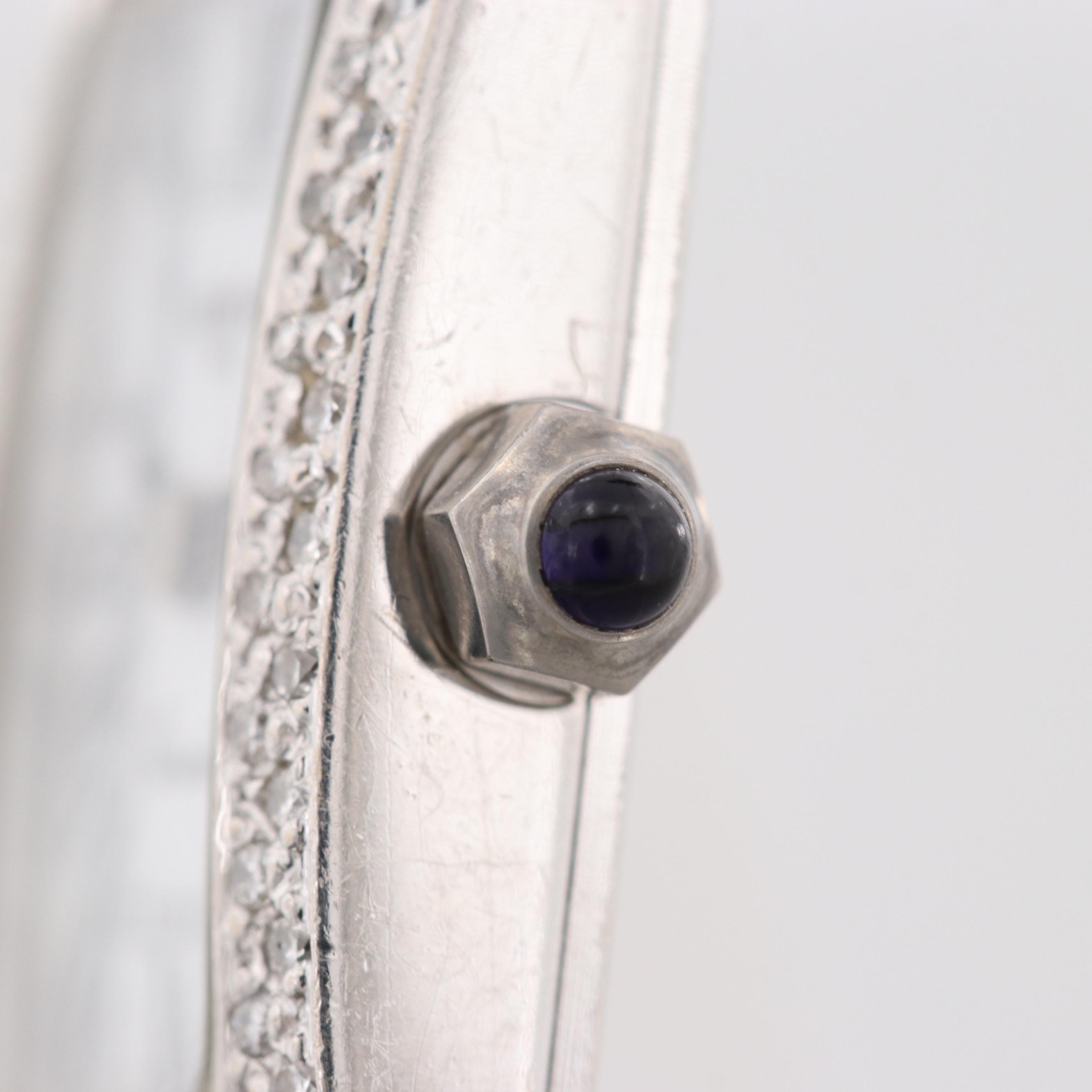 Geneve 14K White Gold Tank Shape Quartz Watch With Diamond Bezel