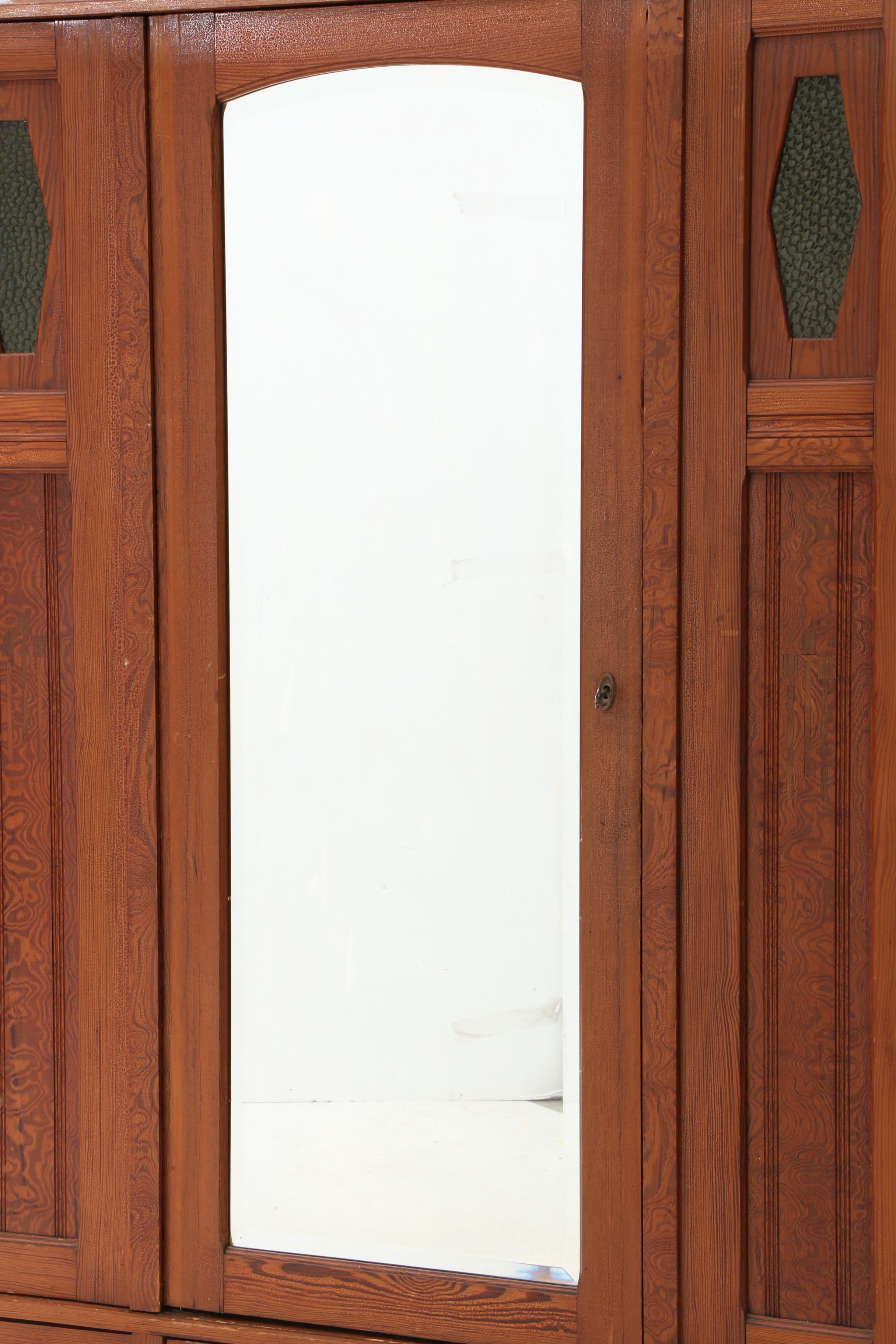 Yellow Pine Mirrored Wardrobe, Probably Southern, Early 20th Century