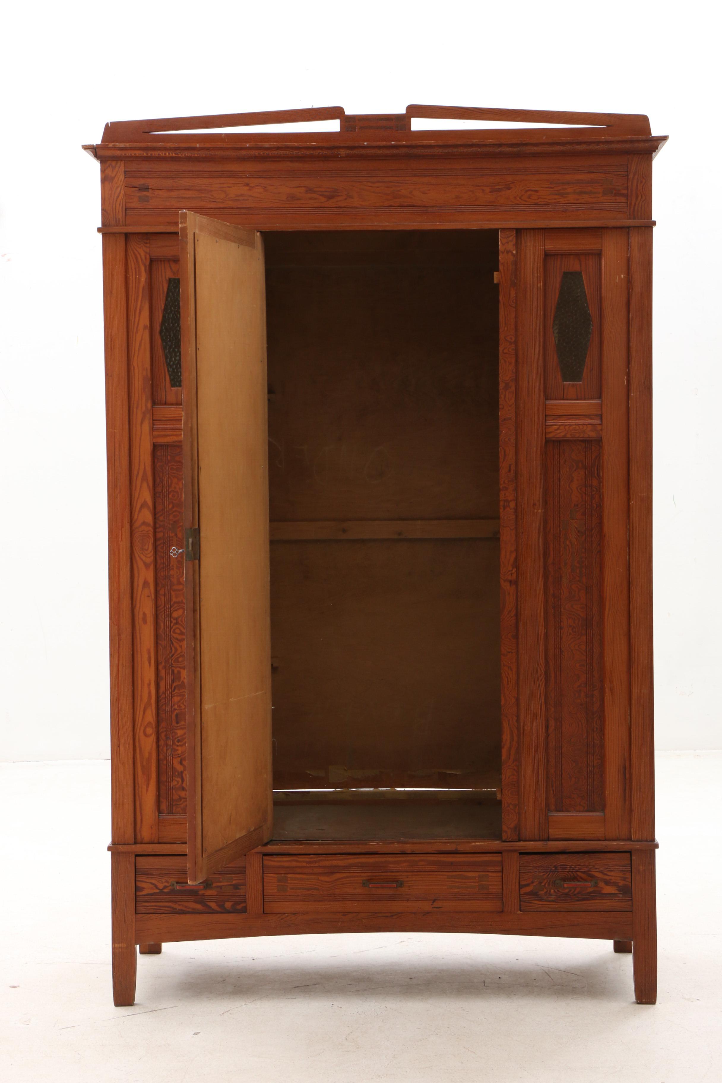 Yellow Pine Mirrored Wardrobe, Probably Southern, Early 20th Century