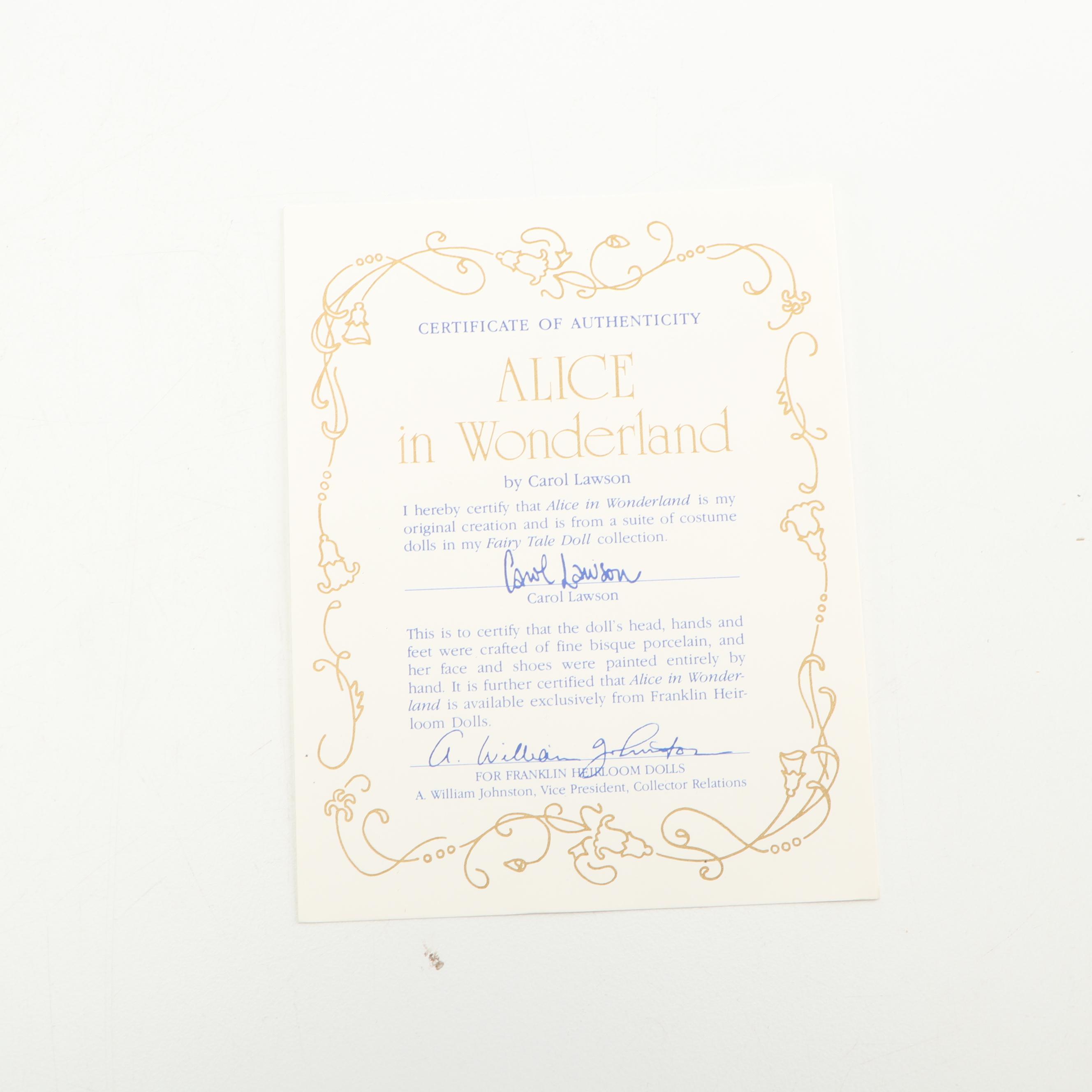 Franklin Heirloom "Alice in Wonderland" Porcelain Doll by Carol Lawson