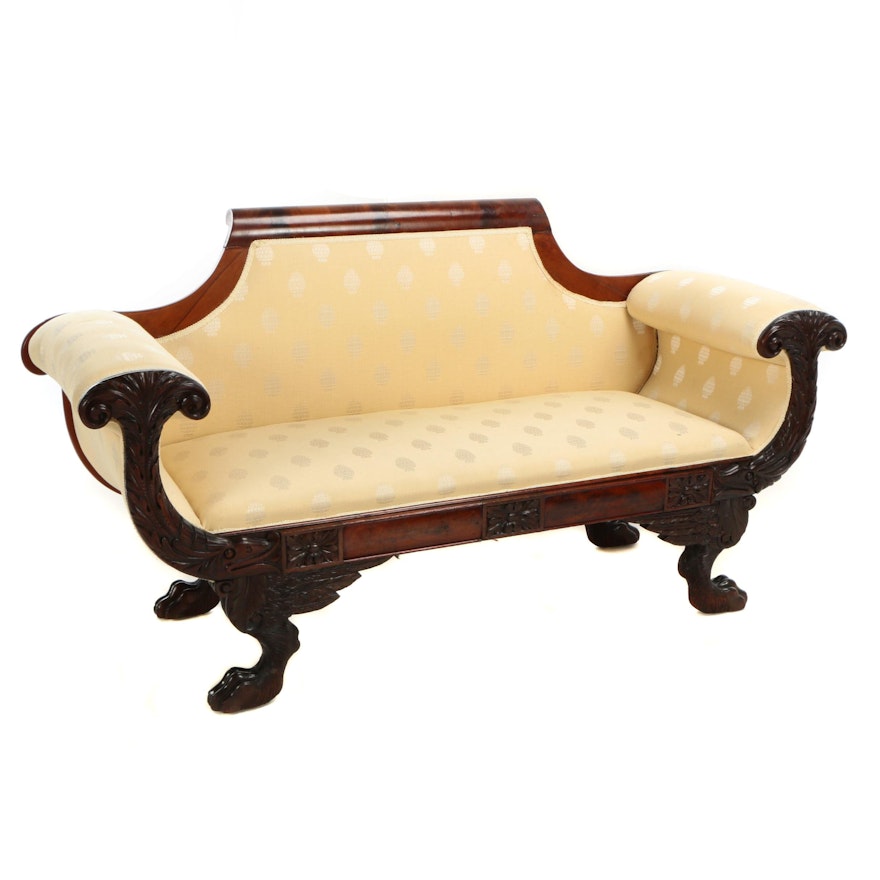 American Classical Carved Mahogany Sofa, Circa 1830